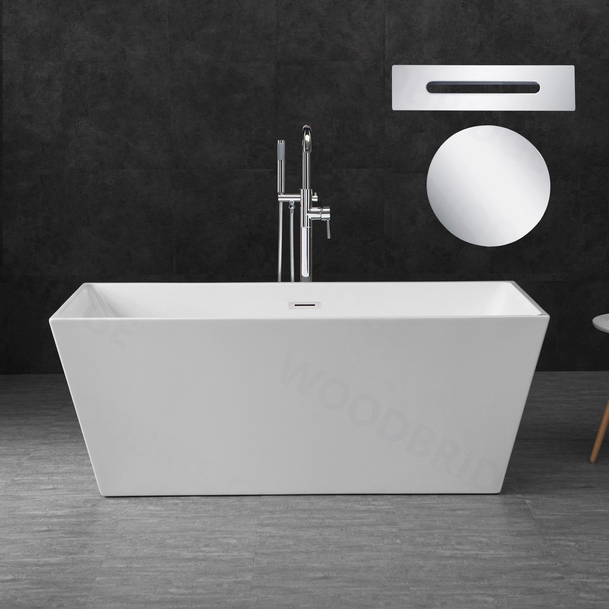 WOODBRIDGE 59" Acrylic Freestanding Bathtub Contemporary Soaking Tub with Drain & Overflow, B1412