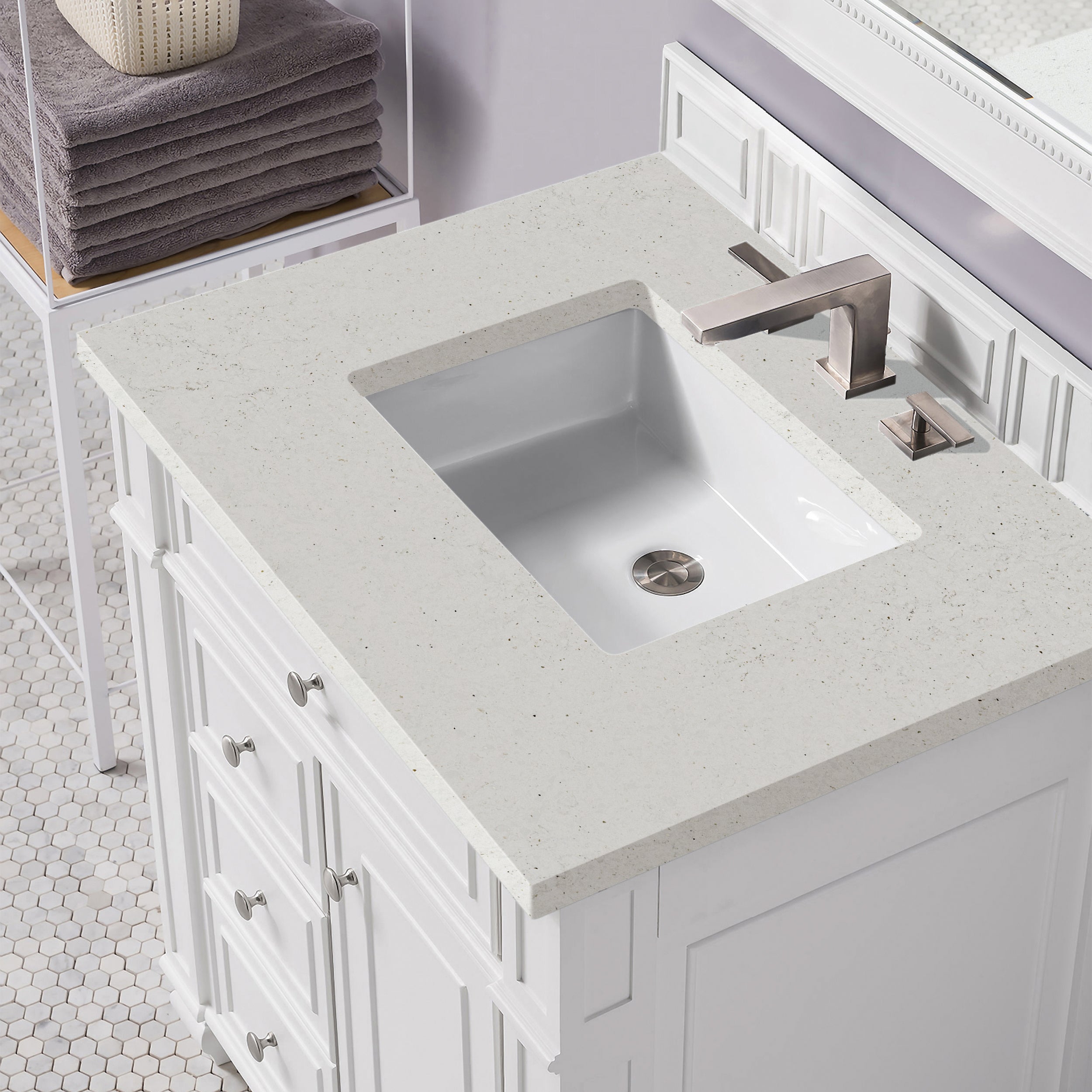 James Martin Bristol 30" Single Vanity in Bright White with 3cm Countertop