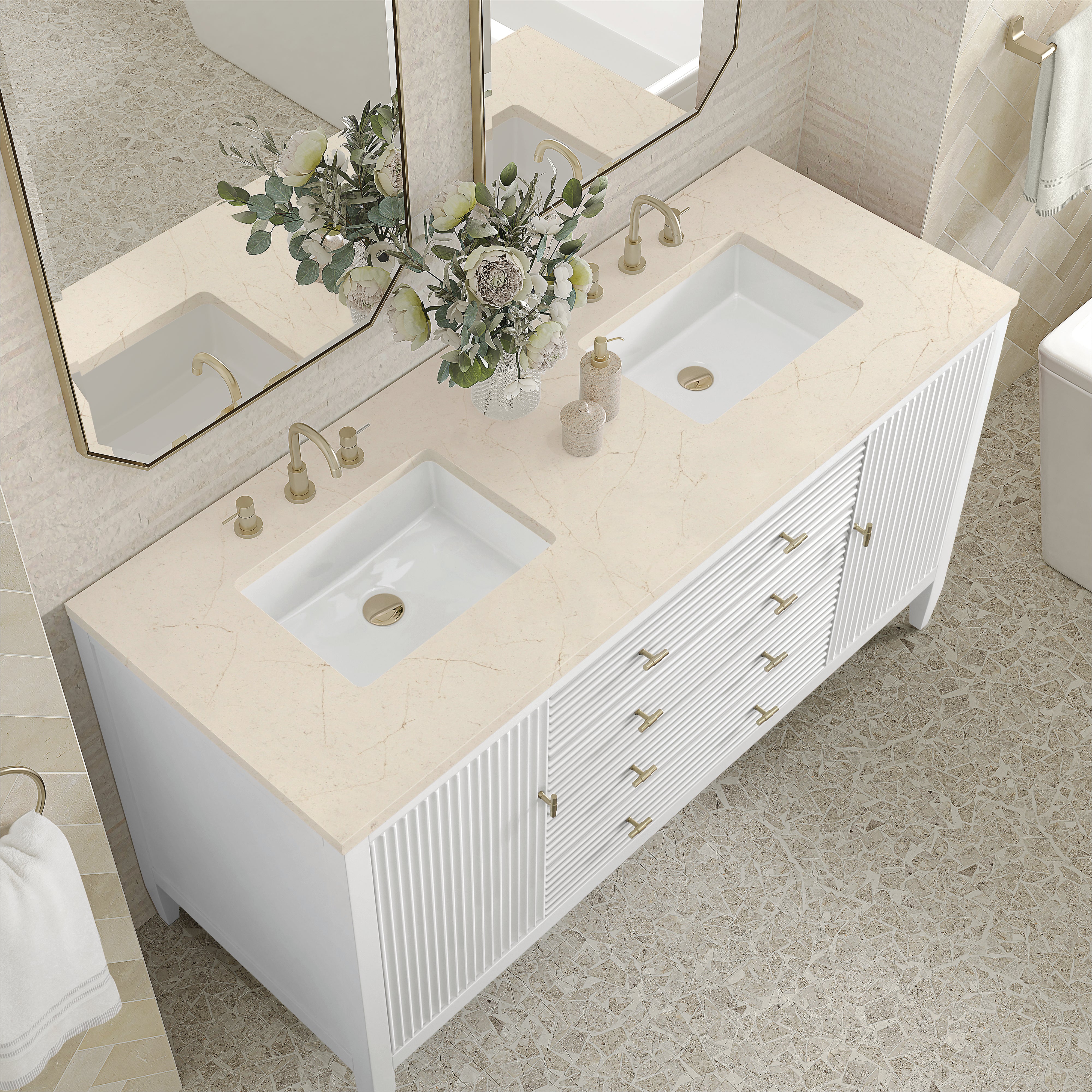 James Martin Myrrin 60" Double Vanity in Bright White with 3cm Countertop