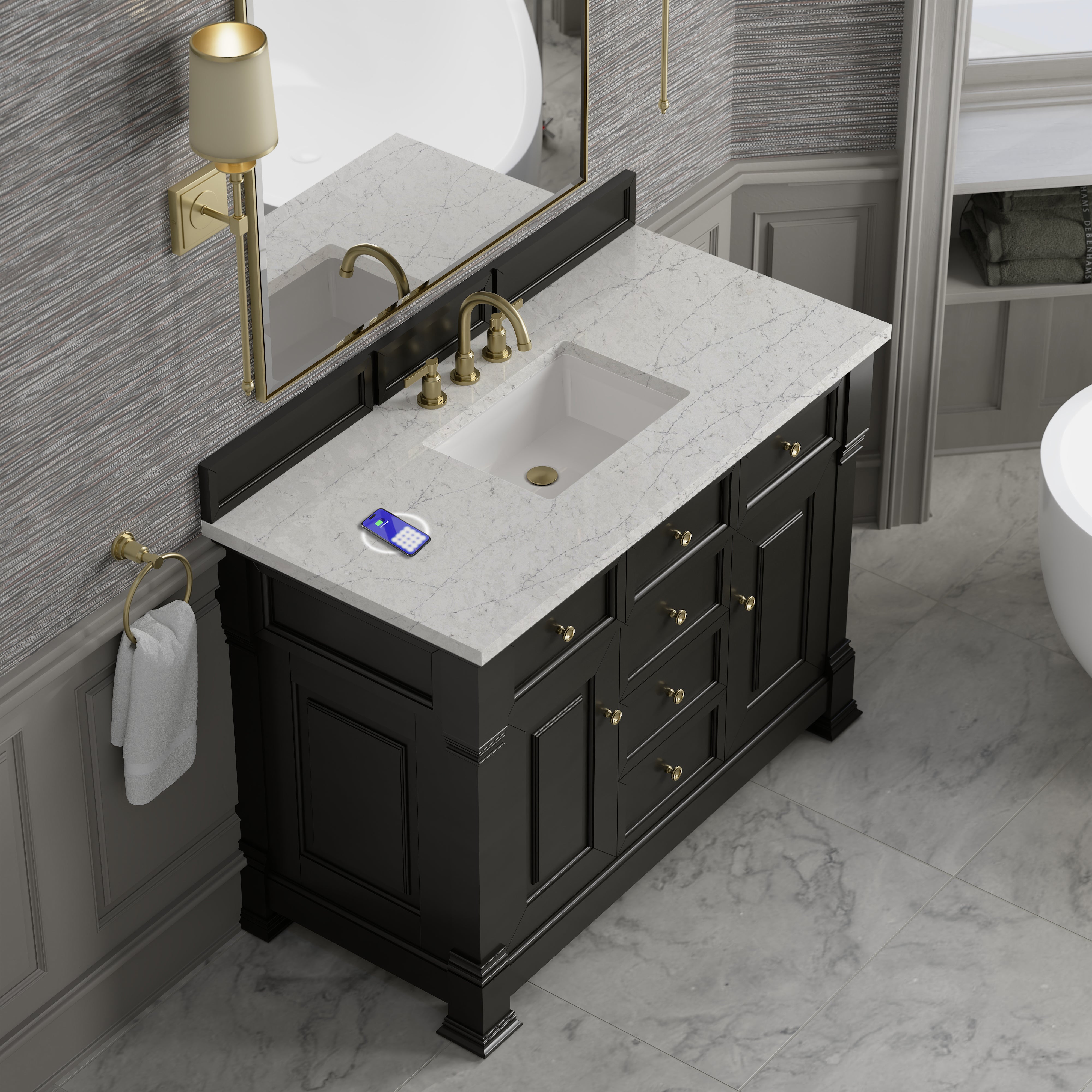 James Martin Brookfield 48" Single Vanity in Black Onyx with 3cm Countertop and FreePower Wireless Charger