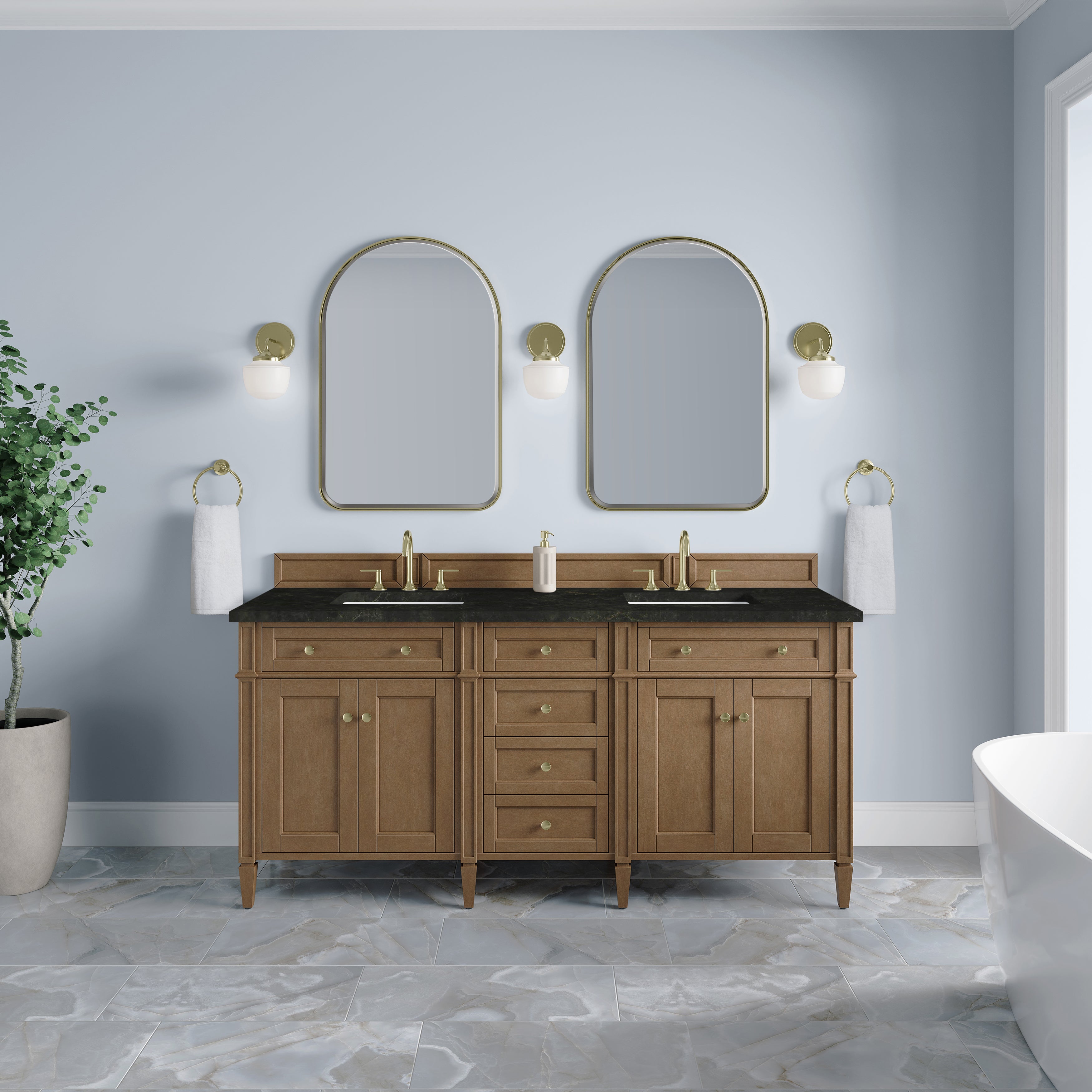James Martin Brittany 72" Double Vanity in Pecan with 3cm Countertop