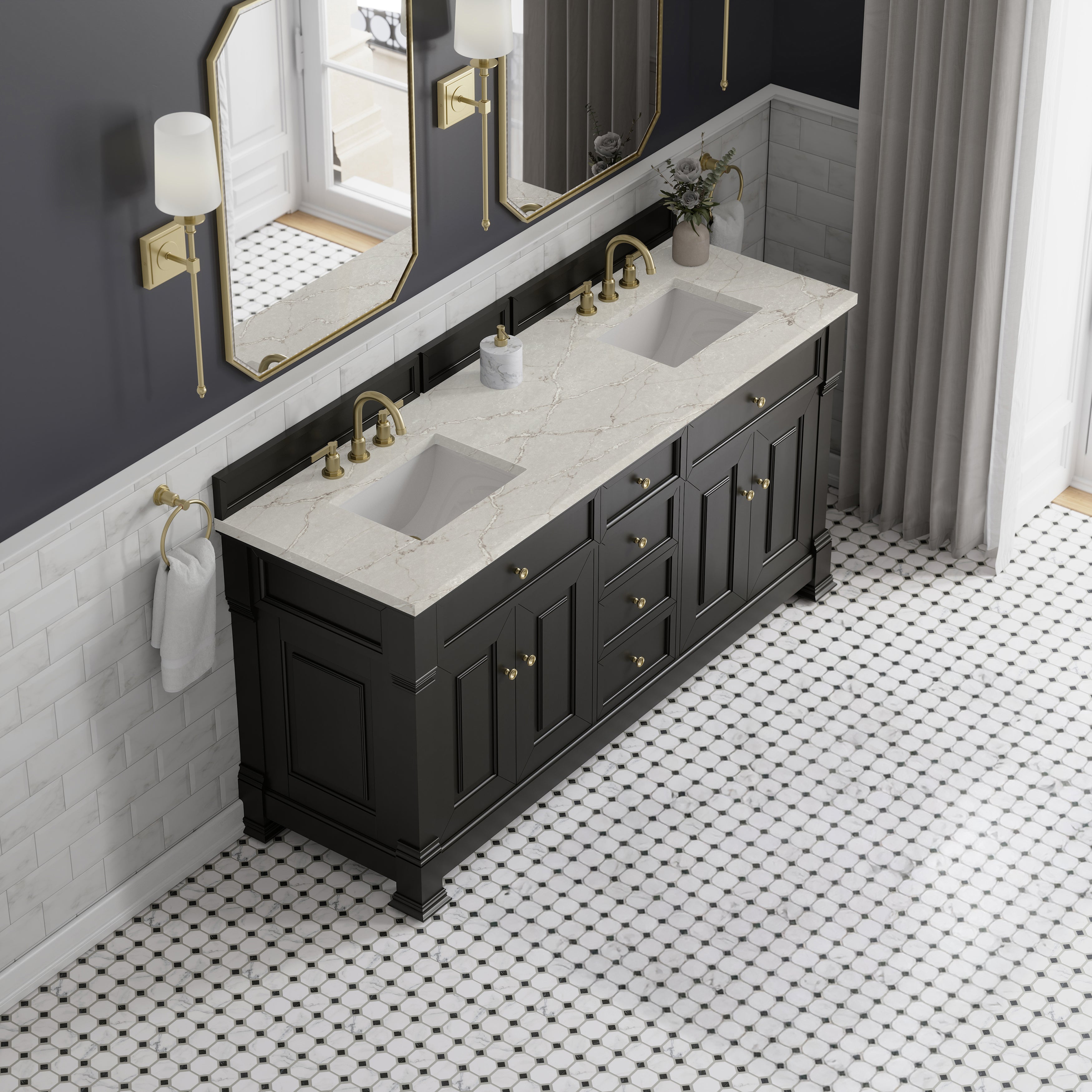 James Martin Brookfield 72" Double Vanity in Black Onyx with 3cm Countertop