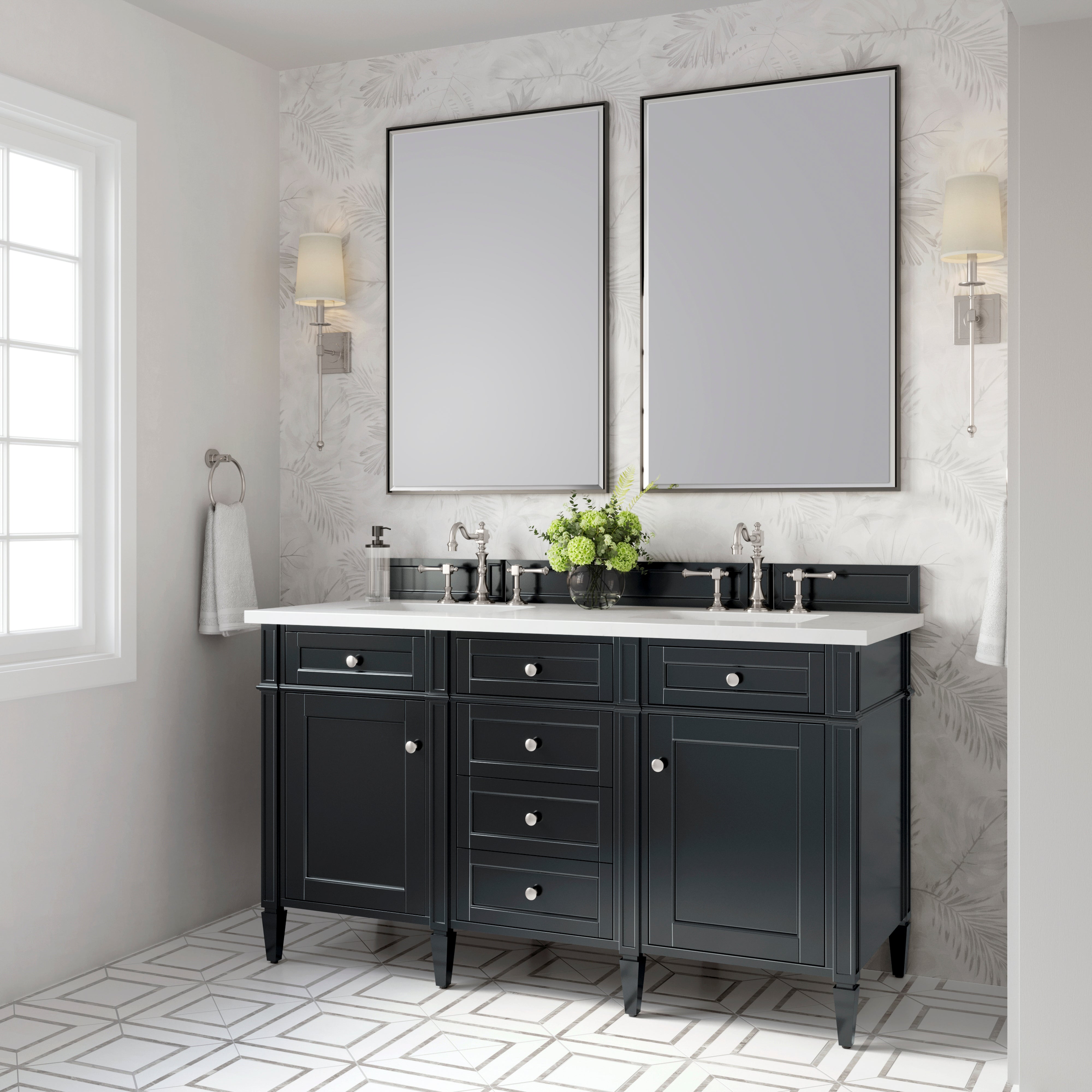 James Martin Brittany 60" Double Vanity in Black Onyx with 3cm Countertop