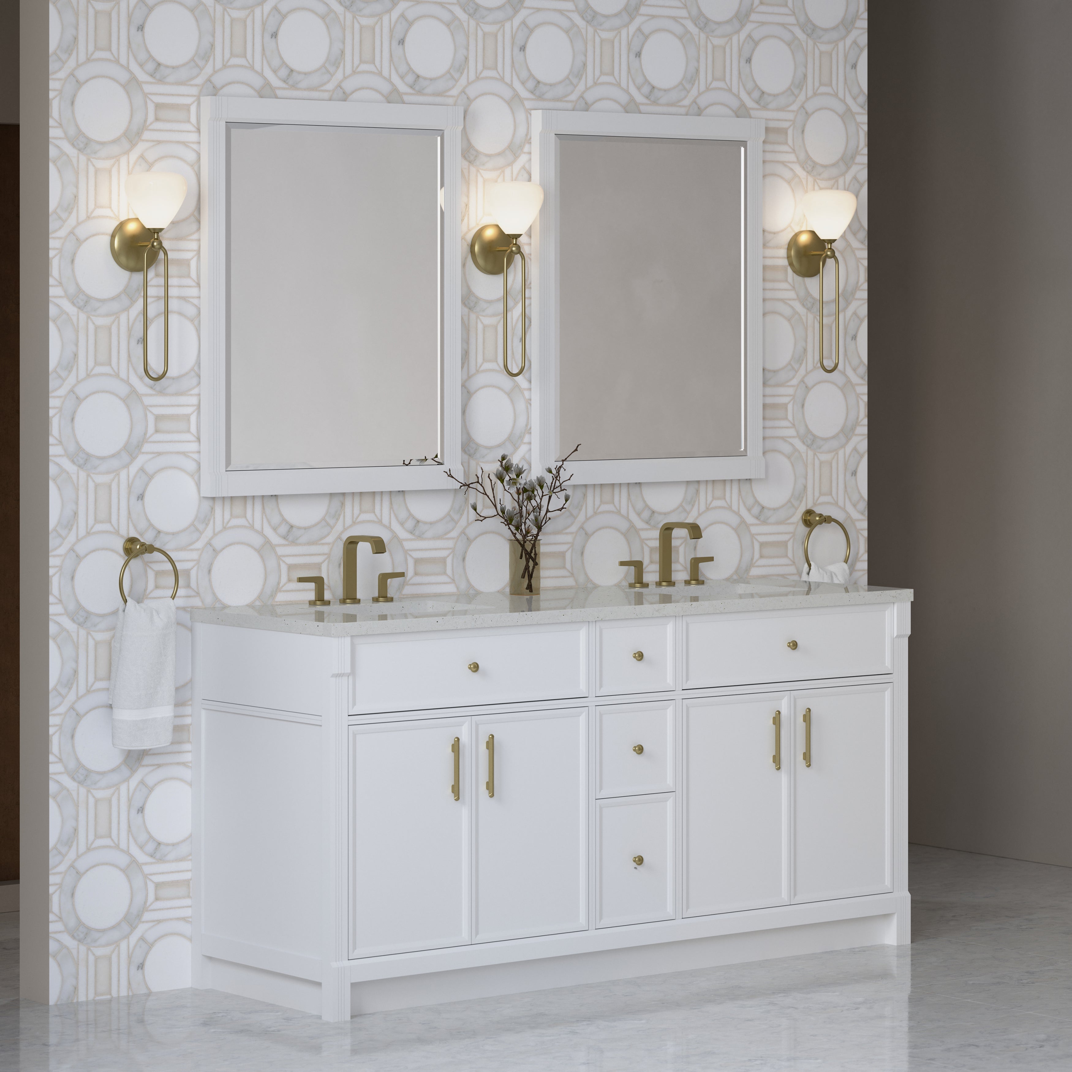 James Martin Bellshire 72" Double Vanity in Bright White with 3cm Countertop