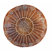 Moroccan Leather Ottoman - Arch Design - Brown Caramel