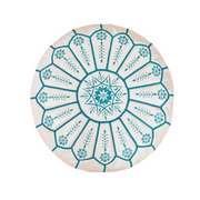 Moroccan Leather Ottoman - Arch Design - White with Turquoise Threads