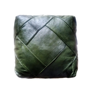Moroccan Leather Ottoman - Zellige Mosaic Design - Olive Green