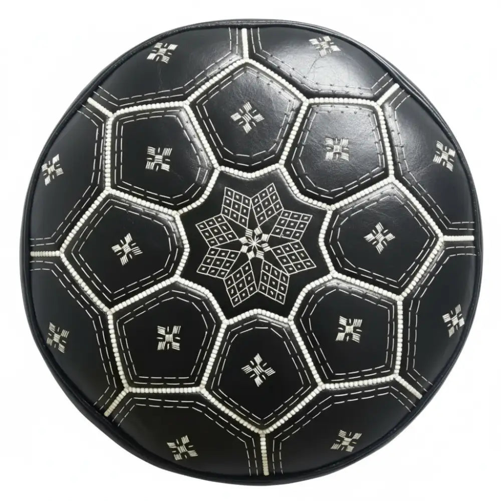 Moroccan Leather Tile Ottoman - Black