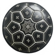 Moroccan Leather Tile Ottoman - Black