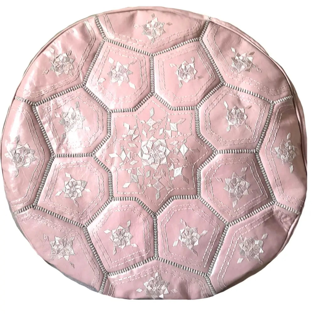 Moroccan Leather Tile Ottoman - Soft Pink