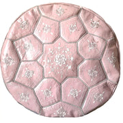 Moroccan Leather Tile Ottoman - Soft Pink