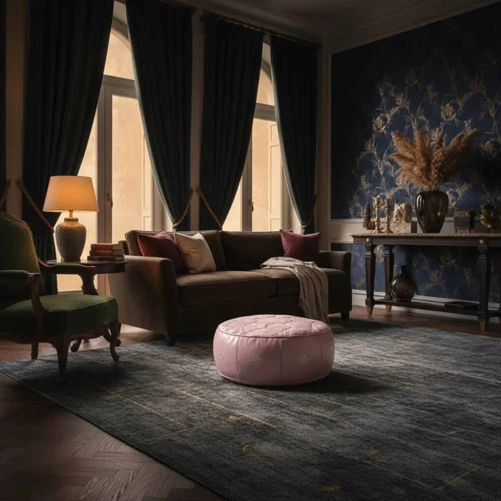 Moroccan Leather Tile Ottoman - Soft Pink