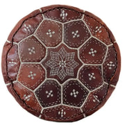 Moroccan Leather Tile Ottoman - Oiled Tan
