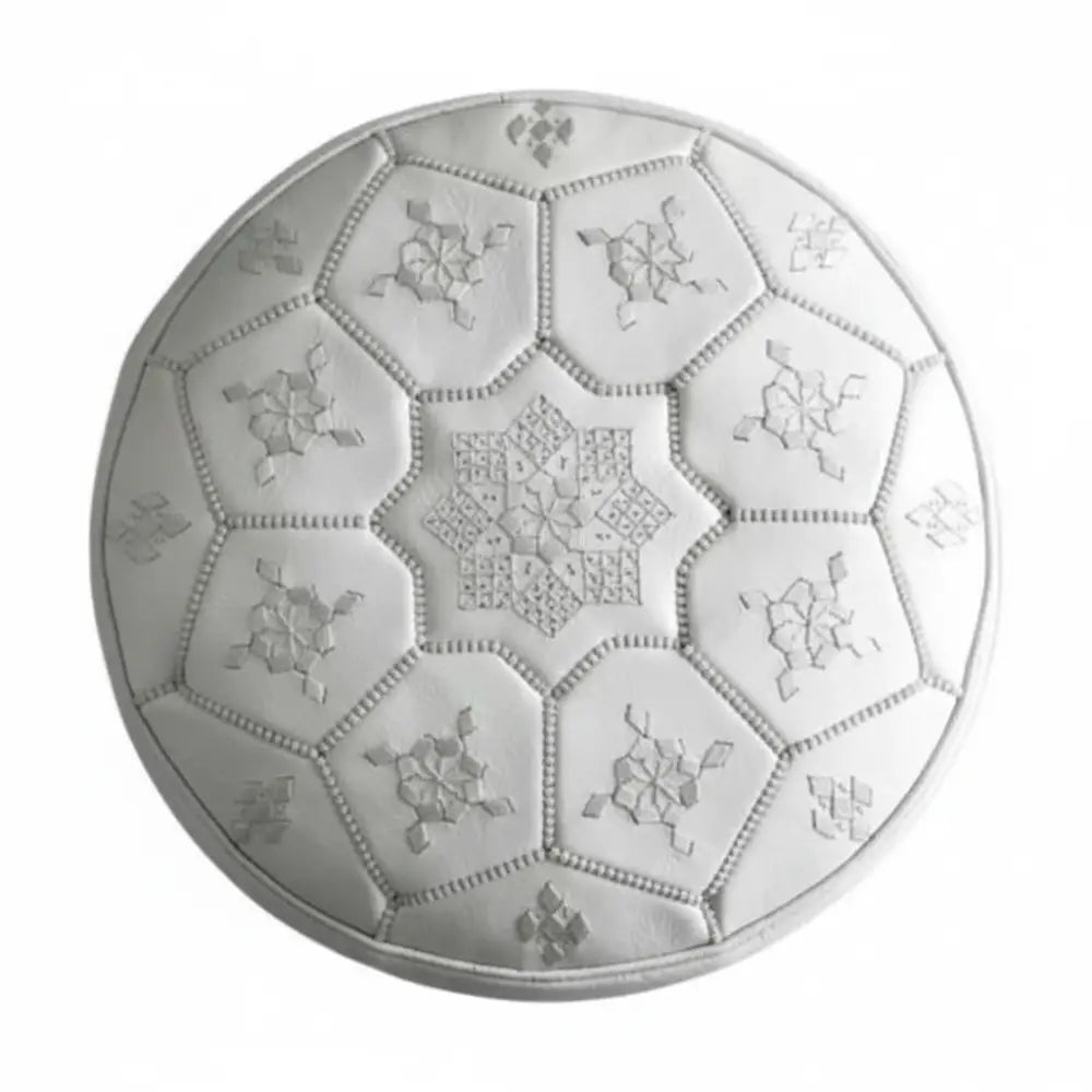 Moroccan Leather Tile Ottoman - White