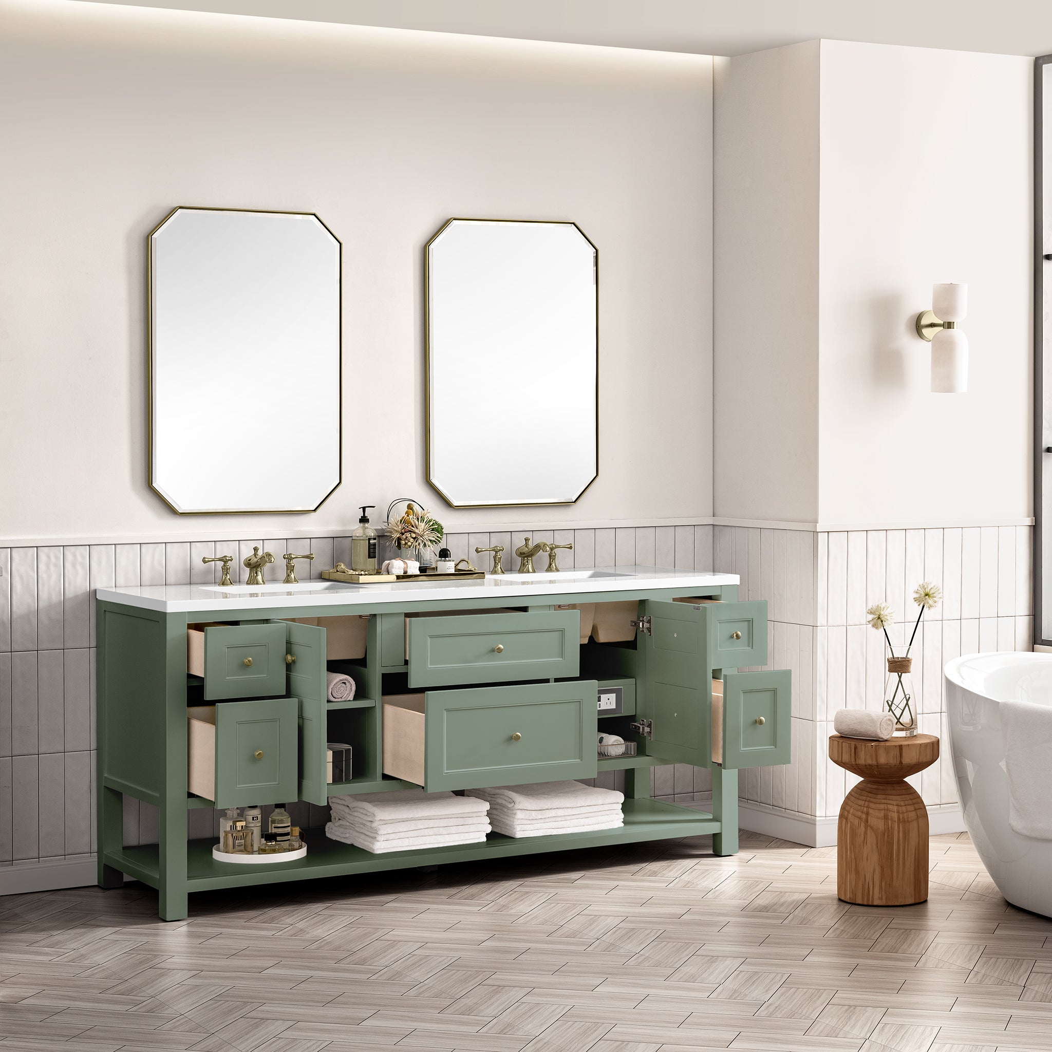 James Martin Breckenridge 72" Double Vanity in Smokey Celadon with 3cm Countertop