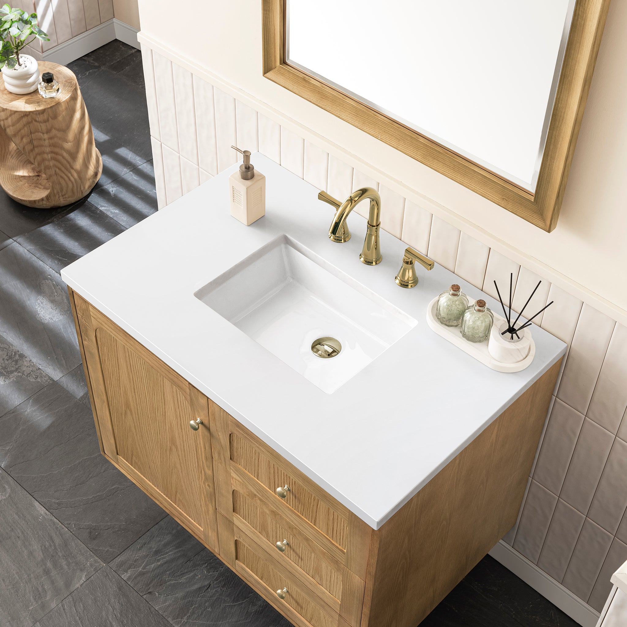 James Martin Laurent 36" Single Vanity in Light Natural Oak with 3cm Countertop