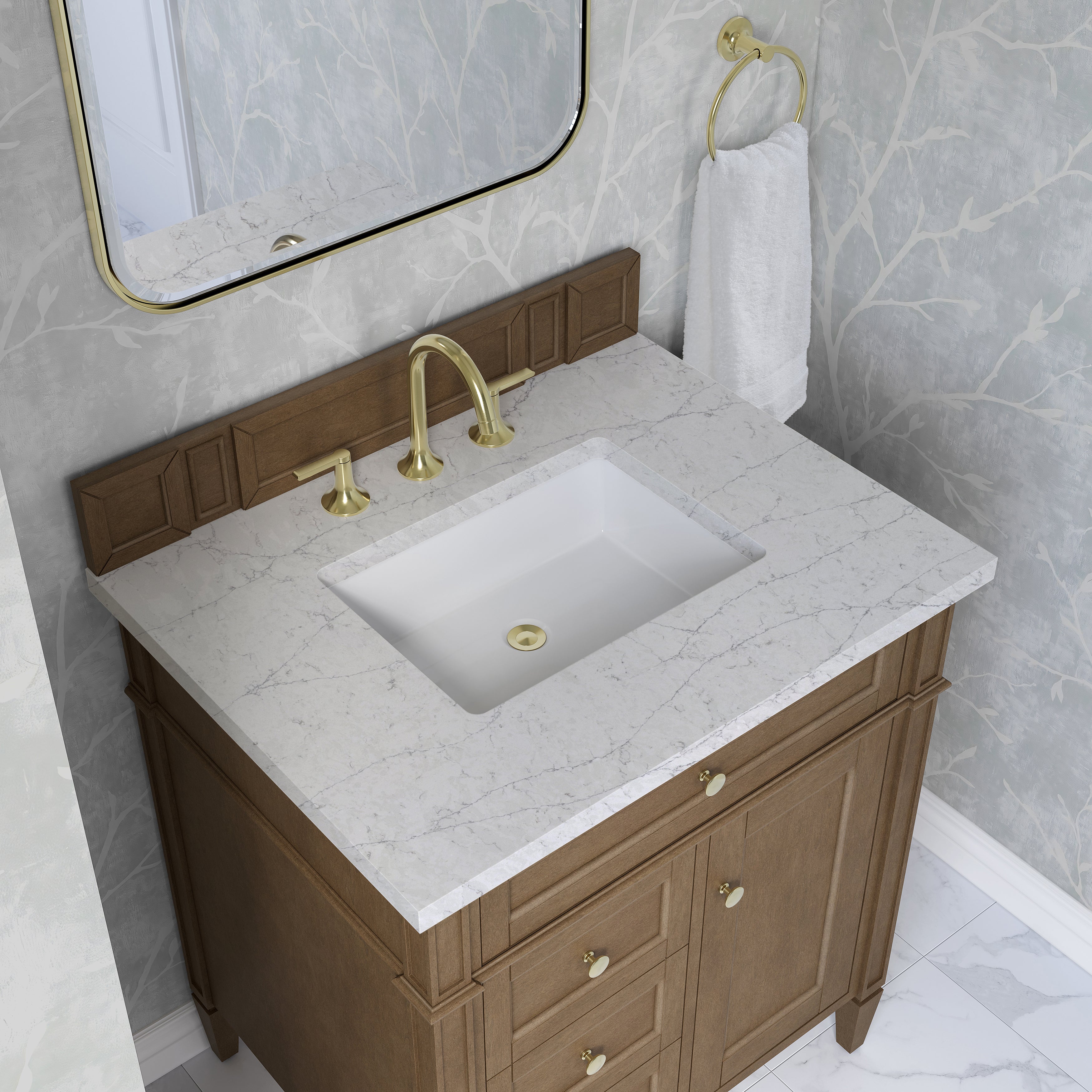 James Martin Brittany 30" Single Vanity in Pecan with 3cm Countertop