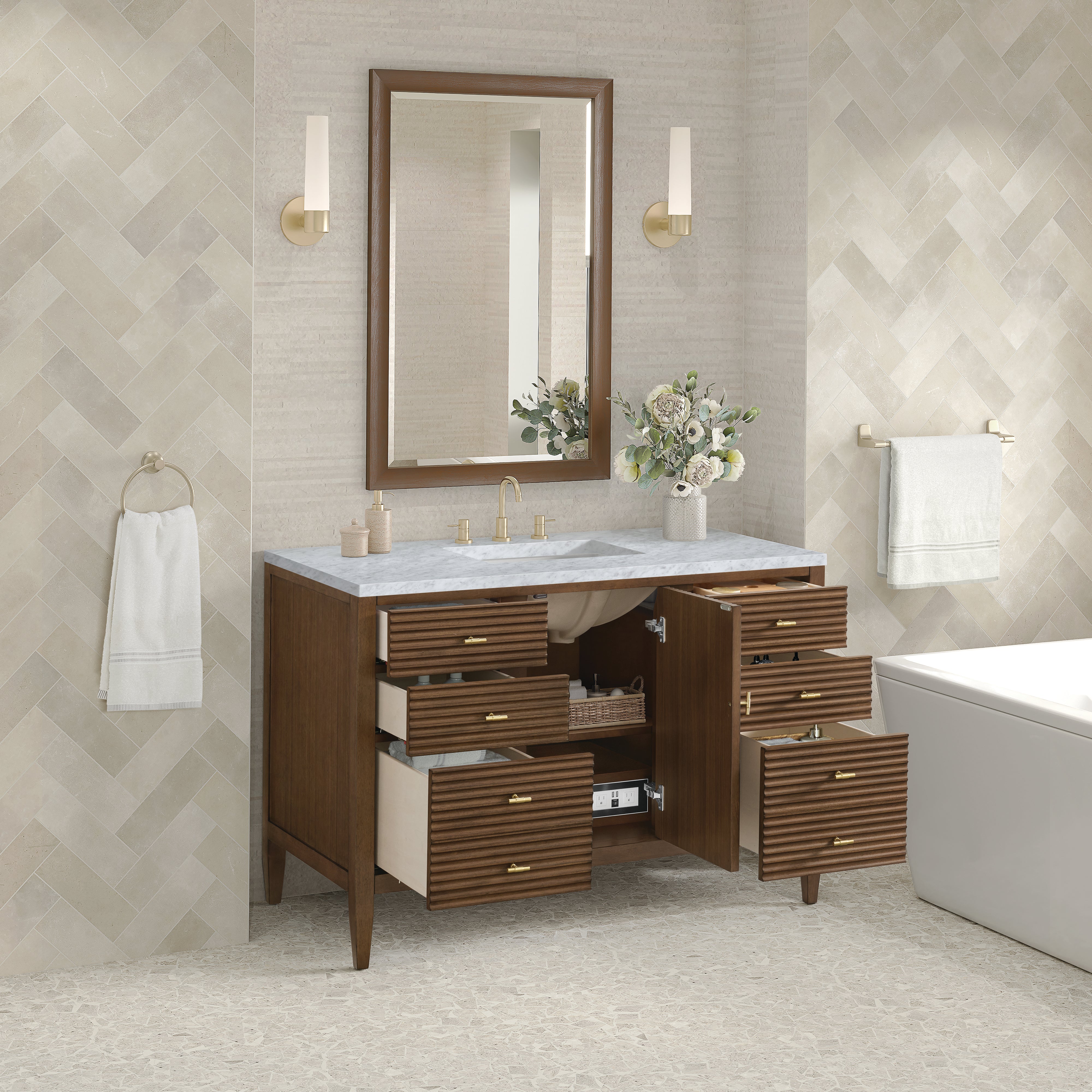James Martin Myrrin 48" Single Vanity in Mid Century Walnut with 3cm Countertop