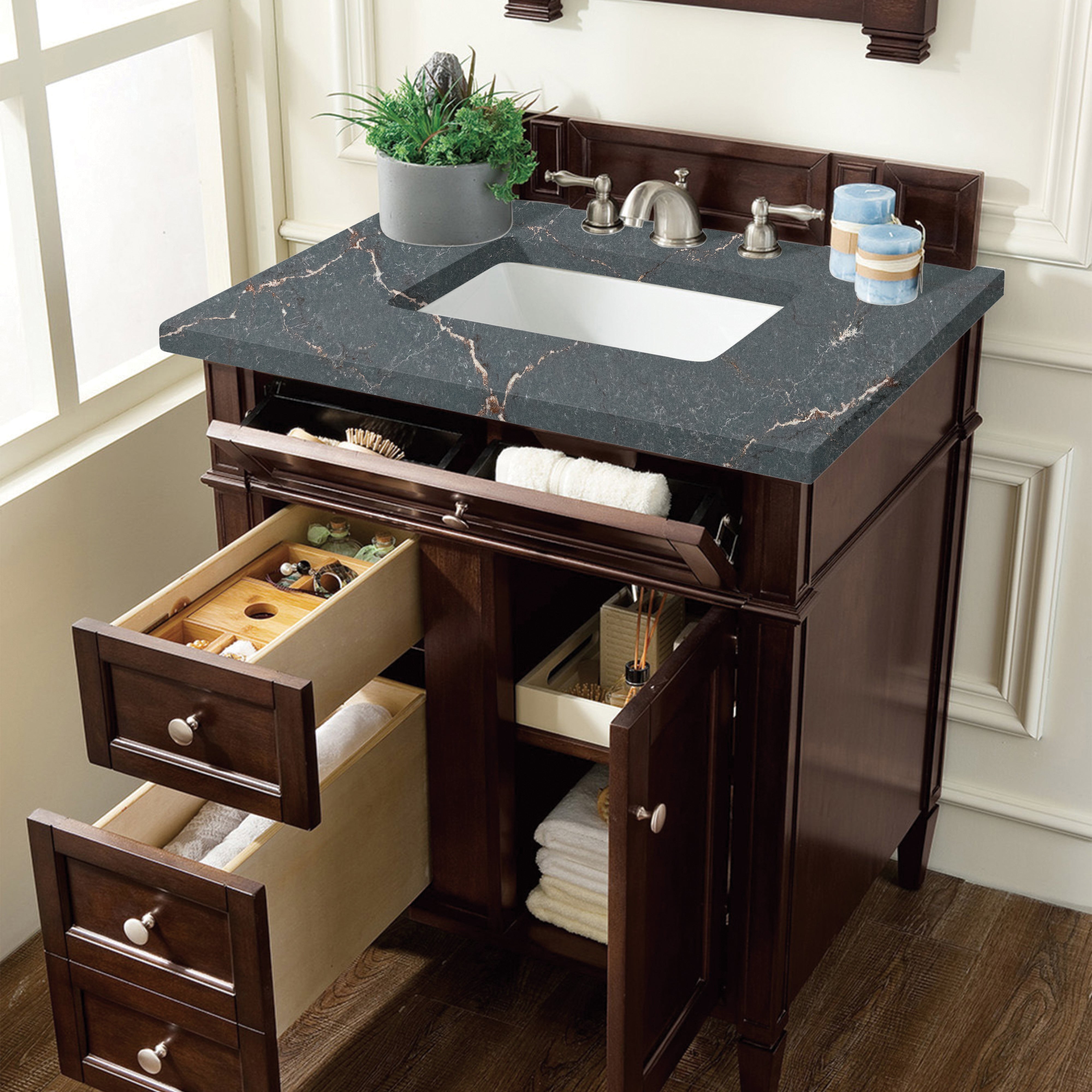 James Martin Brittany 30" Single Vanity in Burnished Mahogany with 3cm Countertop
