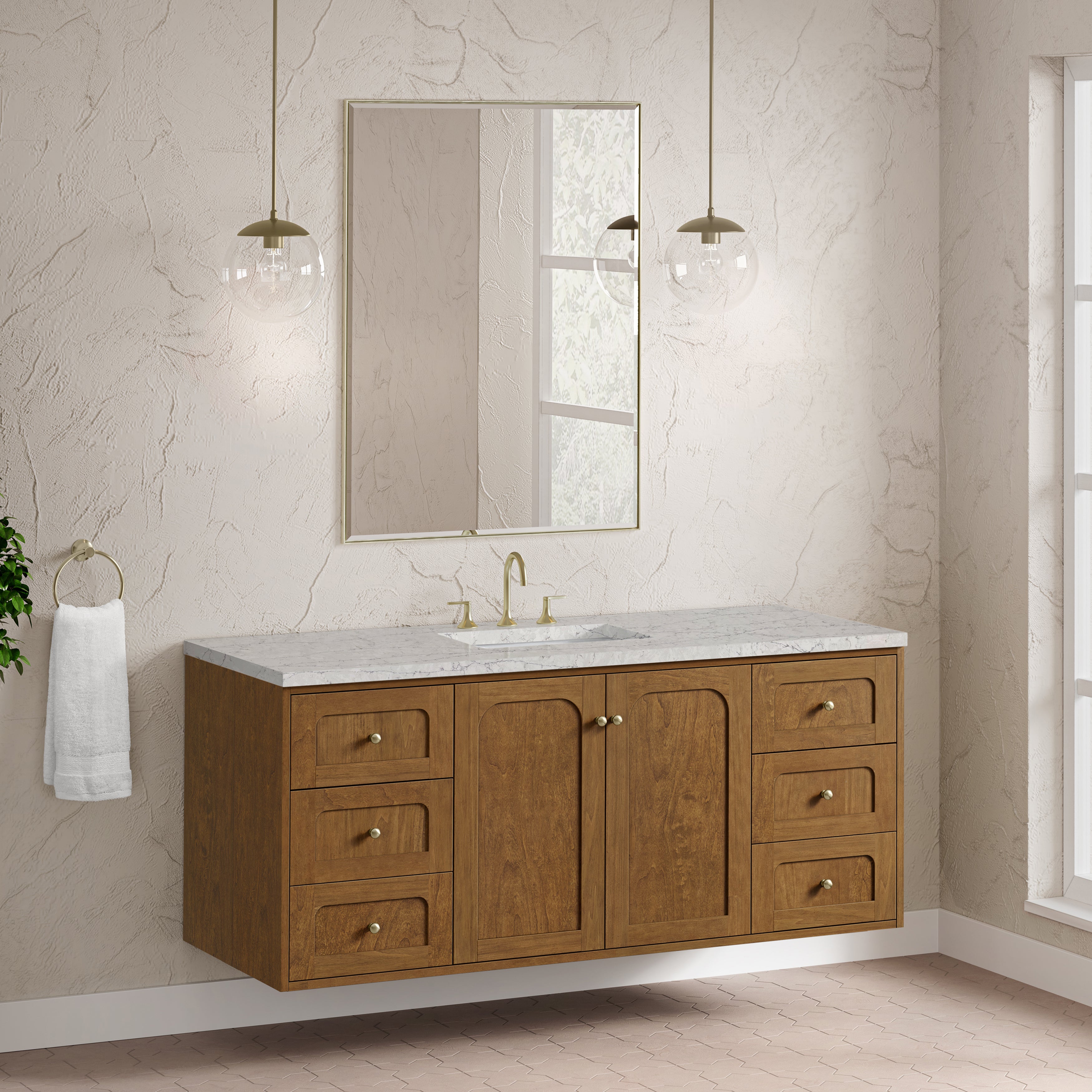 James Martin Laurent 60" Single Vanity in Honey Oak with 3cm Countertop and FreePower Wireless Charger