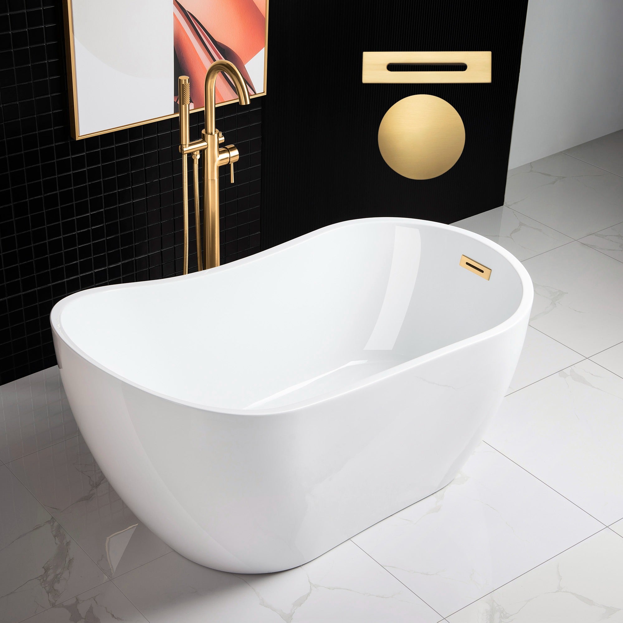 WOODBRIDGE 54" Acrylic Freestanding Bathtub Contemporary Soaking Tub with Drain & Overflow, B0006