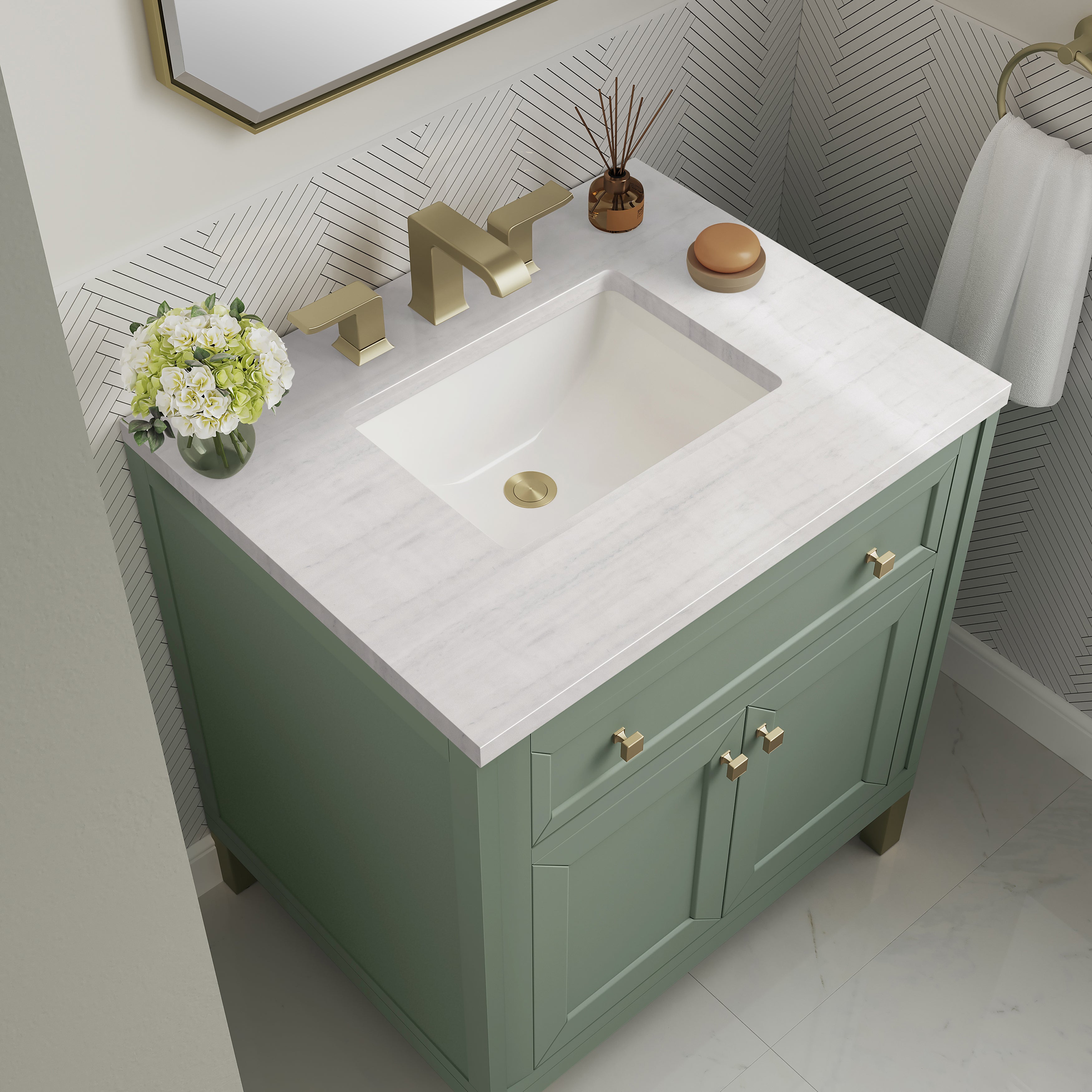 James Martin Chicago 30" Single Vanity in Smokey Celadon with 3cm Countertop