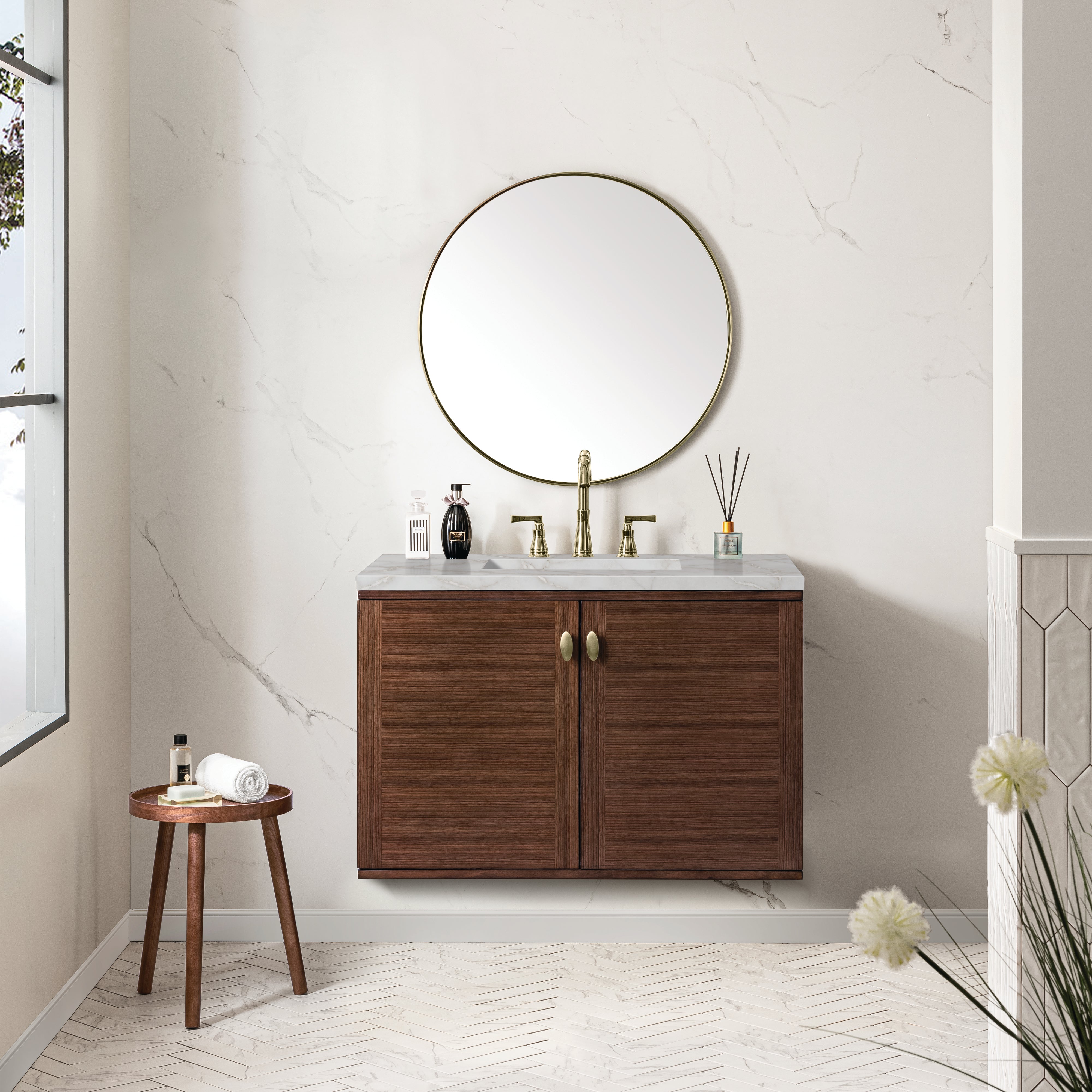 James Martin Amberly 36" Single Vanity in Mid-Century Walnut with 3cm Countertop