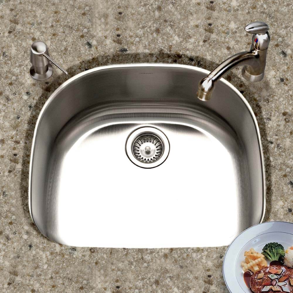 Houzer Medallion Designer 24" Stainless Steel Undermount Single D Bowl Kitchen Sink with Strainer