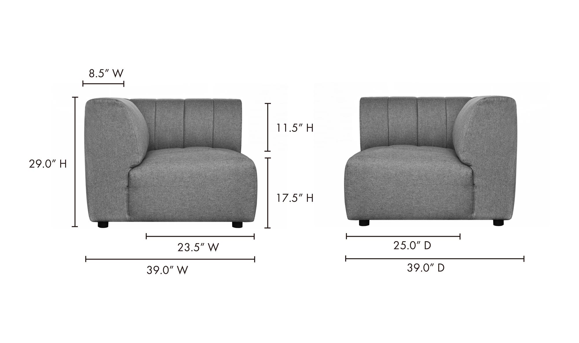 Moes Lyric Corner Chair Grey MT-1025