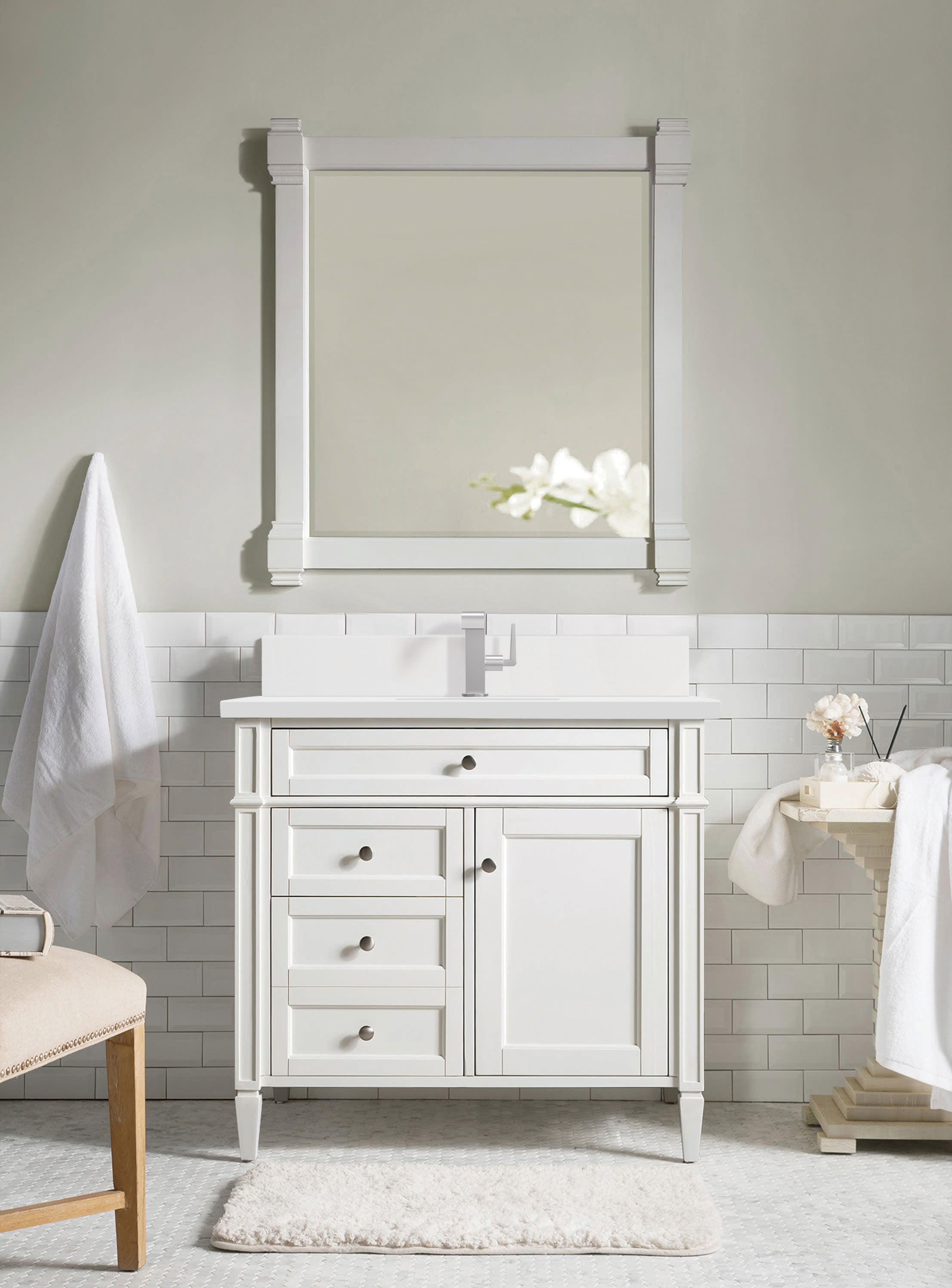 James Martin Brittany 36" Single Vanity in Bright White with 3cm Countertop