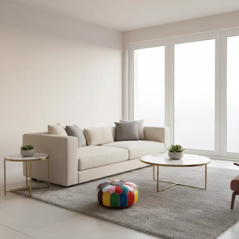 Multi Color Moroccan Leather Ottoman - Traditional Design