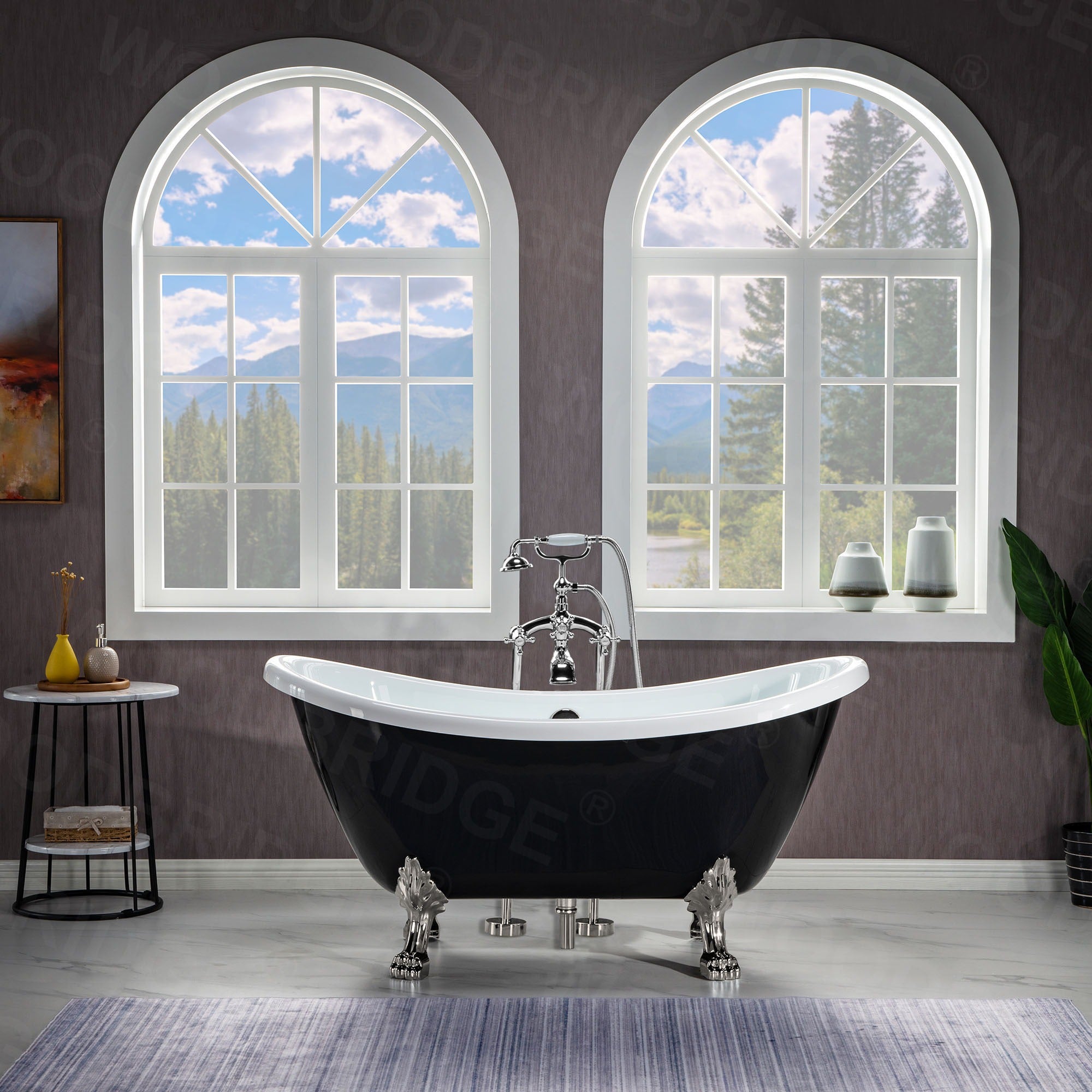 WOODBRIDGE 59" Heavy Duty Acrylic Double Slipper Clawfoot Bath Tub with Drain & Overflow, BTA1842