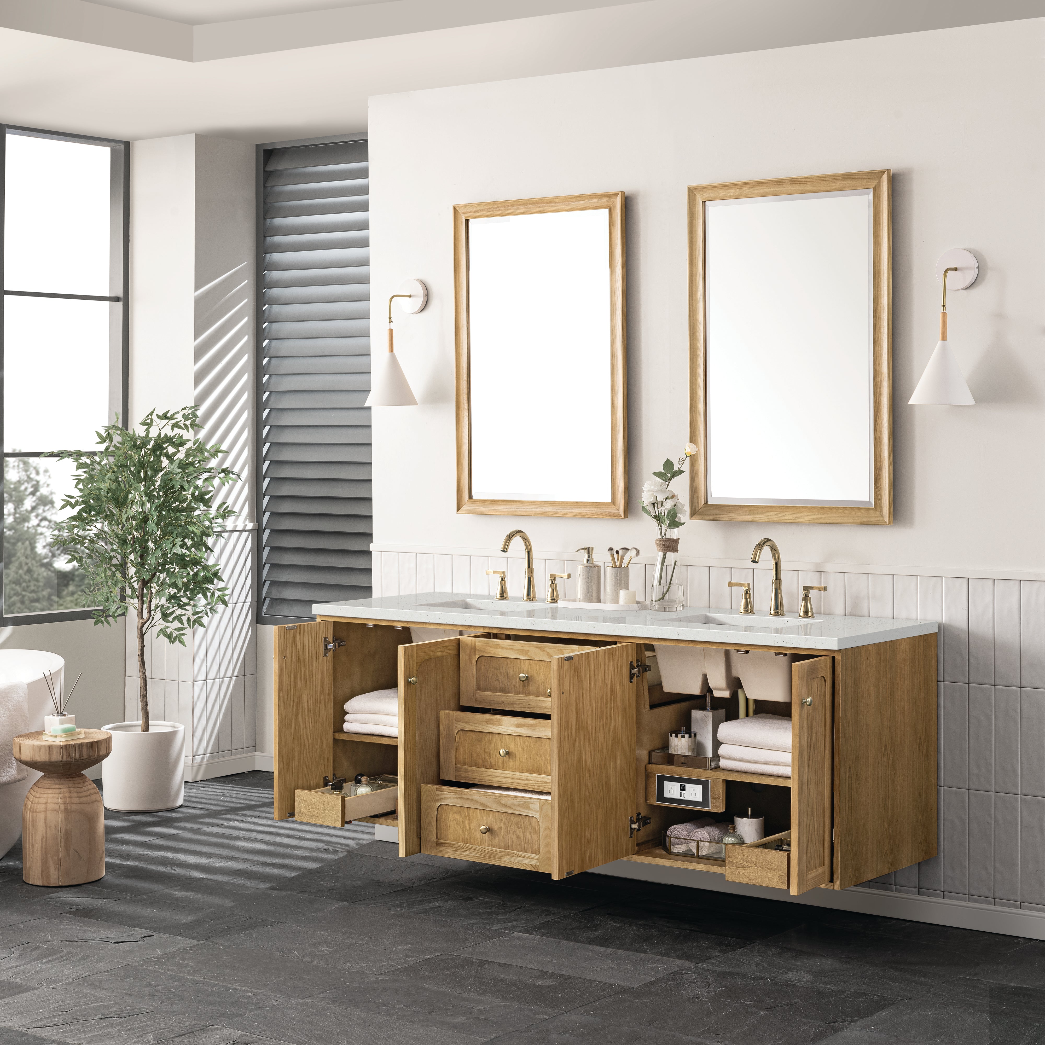 James Martin Laurent 72" Double Vanity in Light Natural Oak with 3cm Countertop