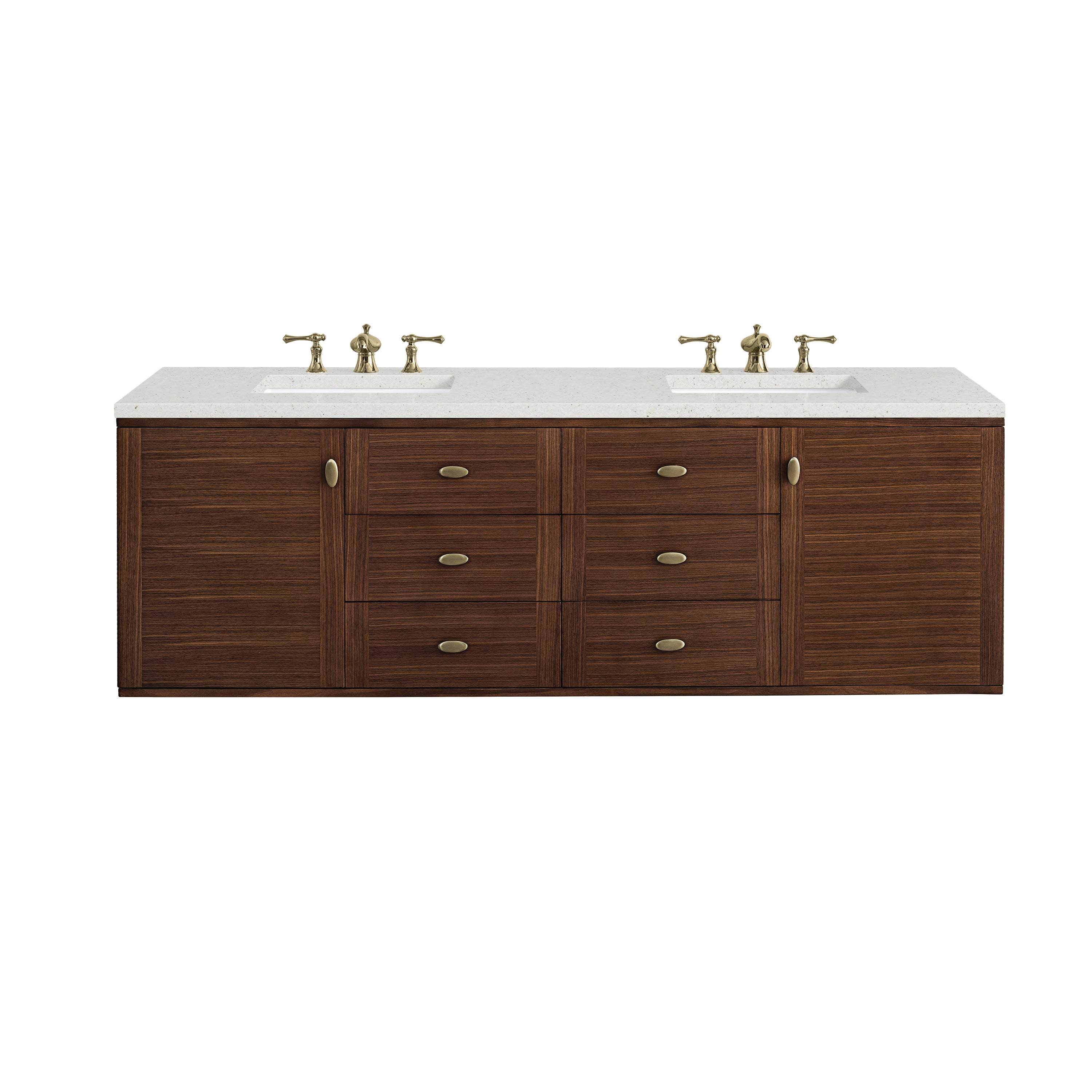 James Martin Amberly 72" Double Vanity in Mid-Century Walnut with 3cm Countertop
