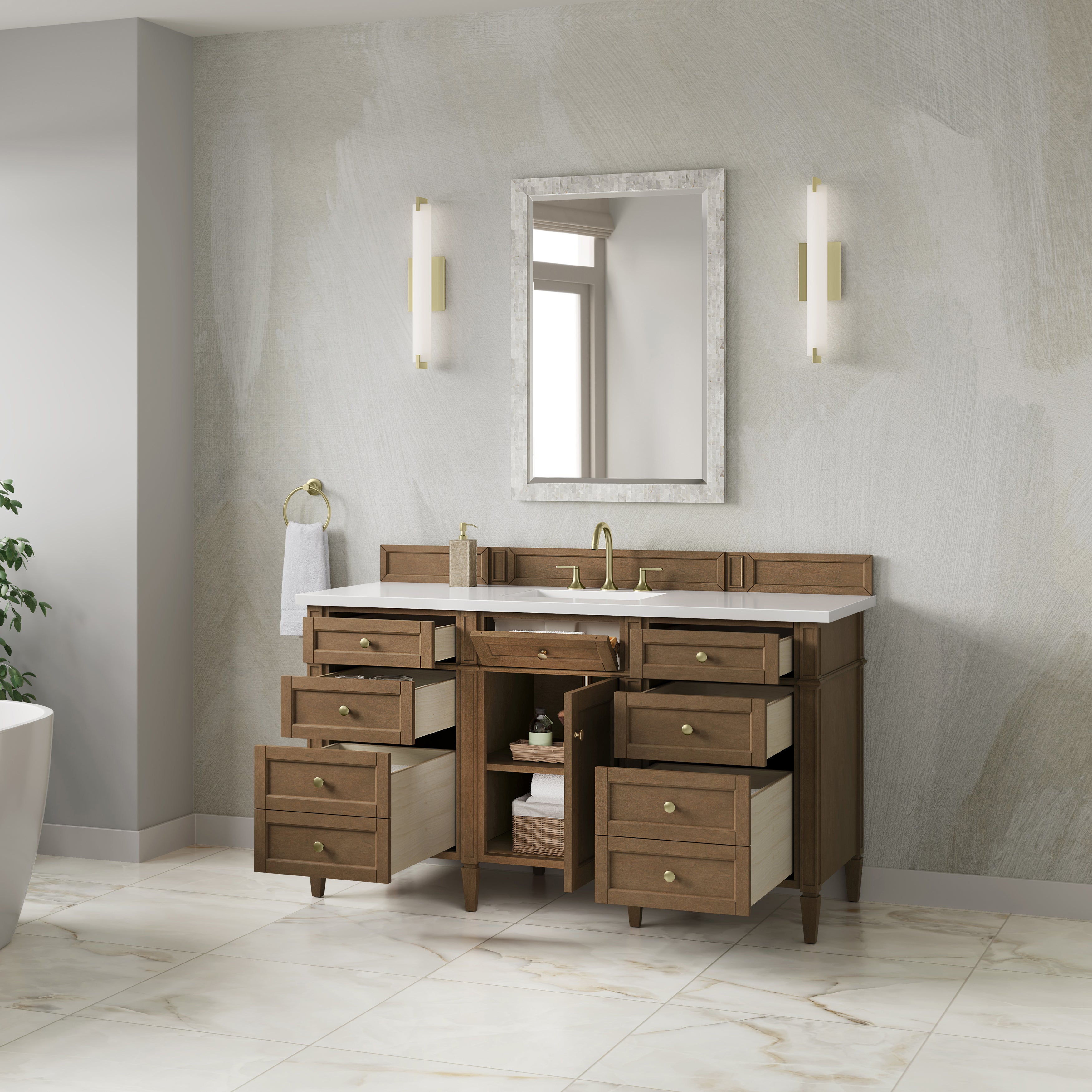 James Martin Brittany 60" Single Vanity in Pecan with 3cm Countertop