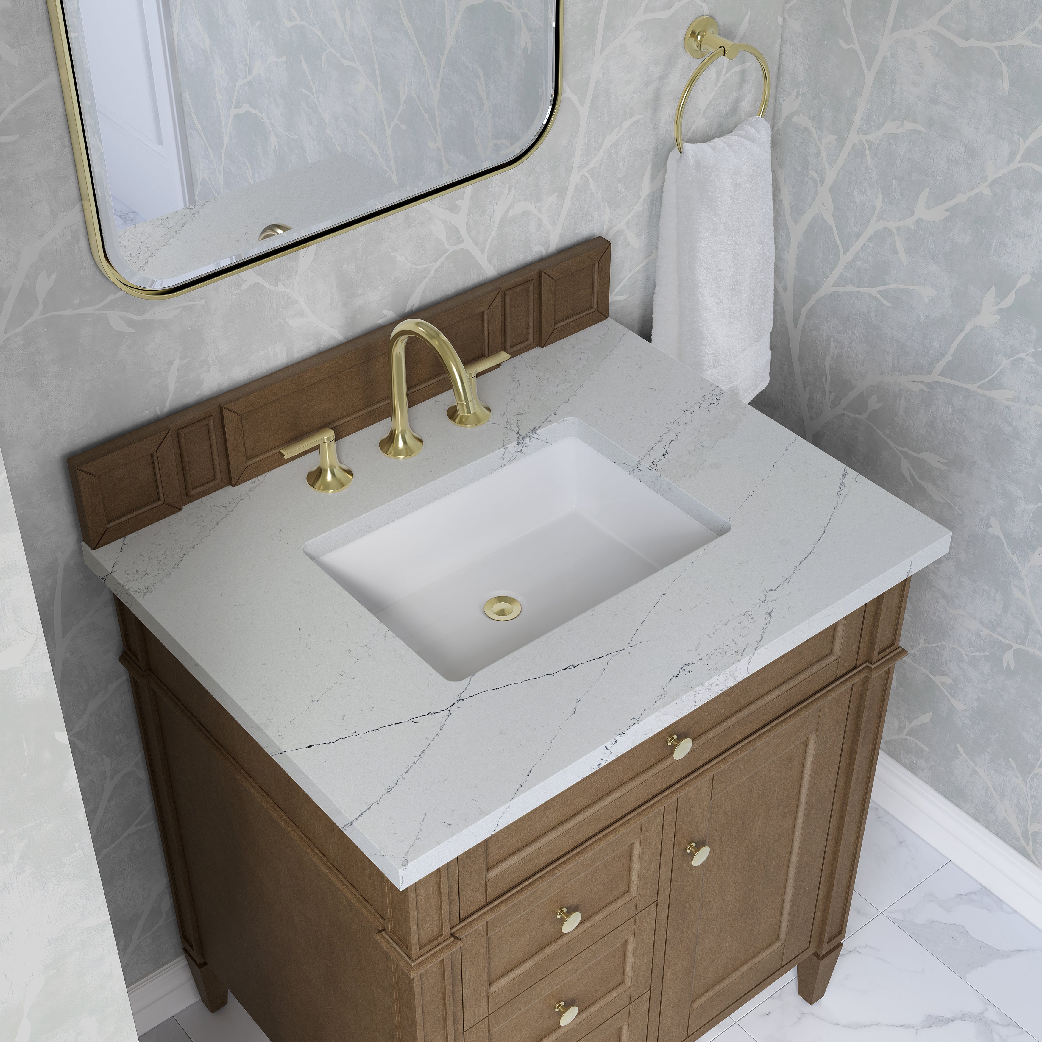 James Martin Brittany 30" Single Vanity in Pecan with 3cm Countertop