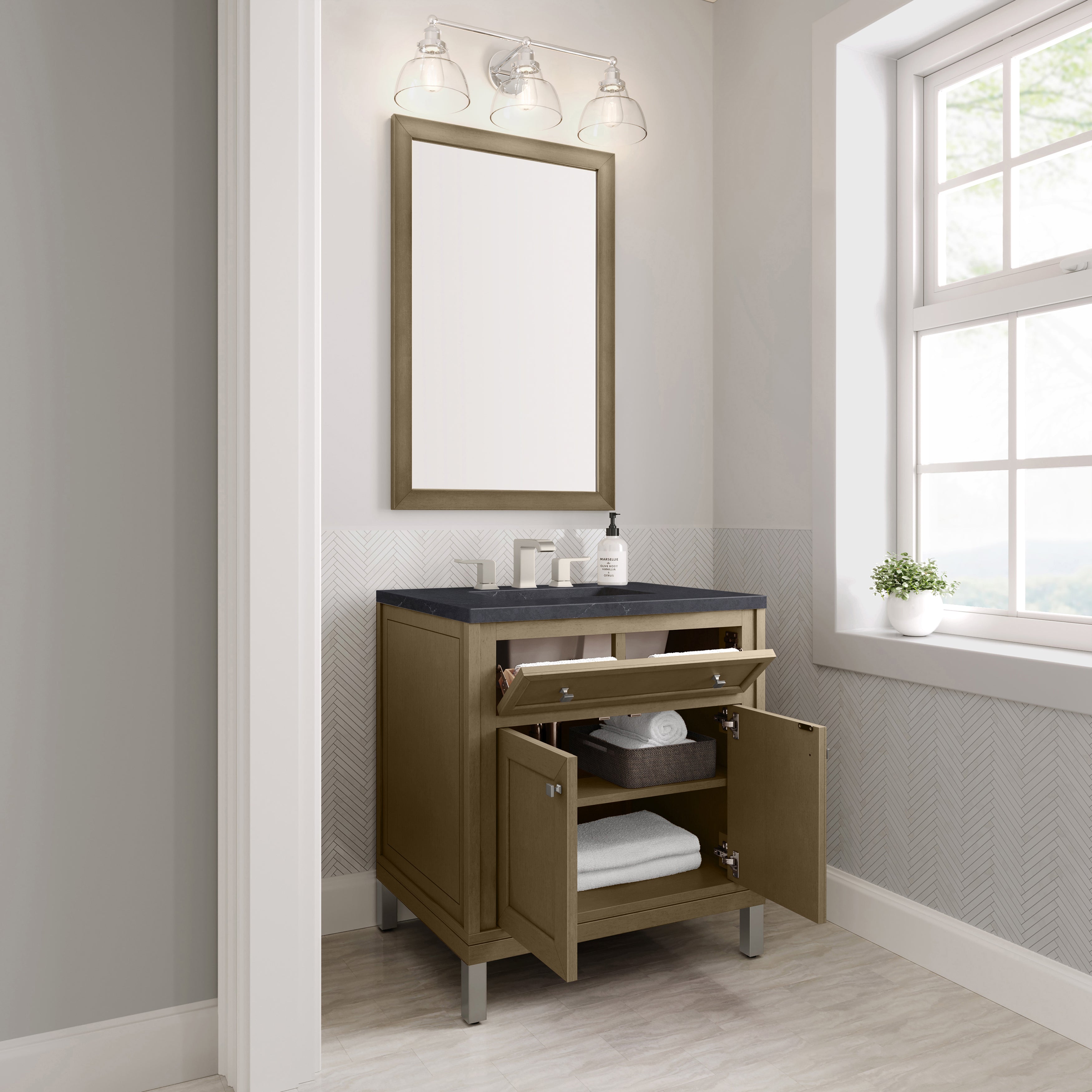 James Martin Chicago 30" Single Vanity in Walnut Whisper with 3cm Countertop