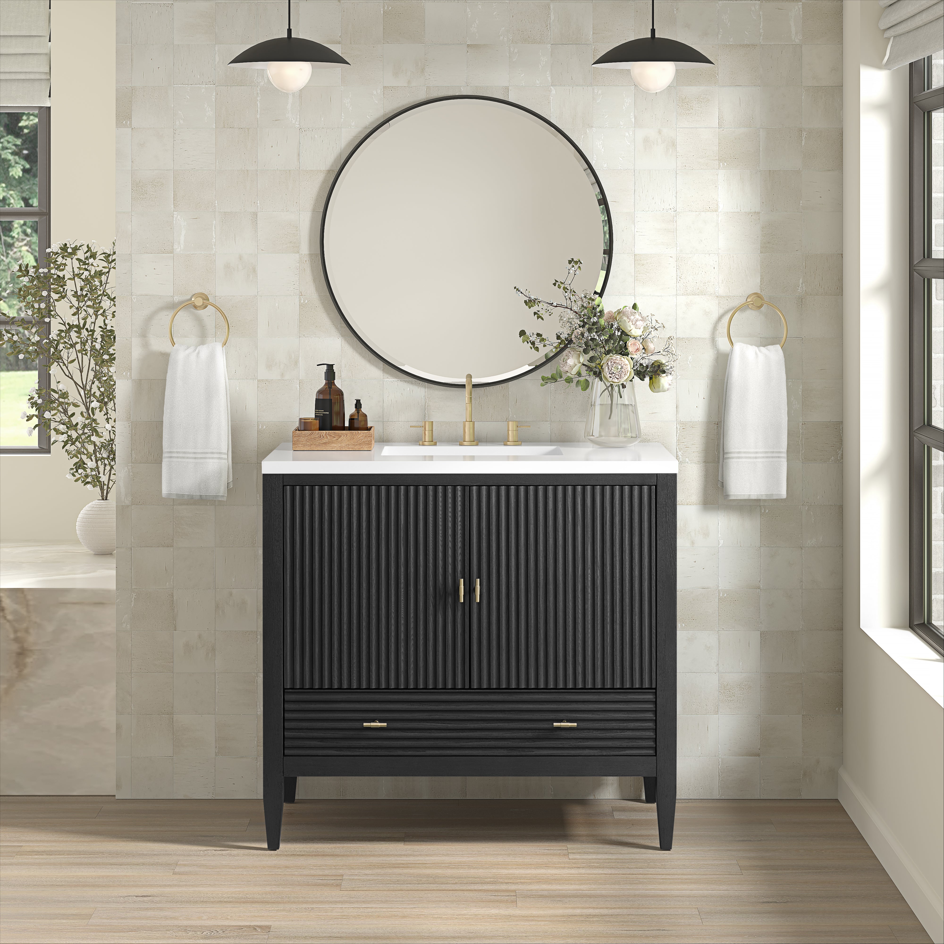 James Martin Myrrin 36" Vanity in Carbon Oak with 3cm Countertop