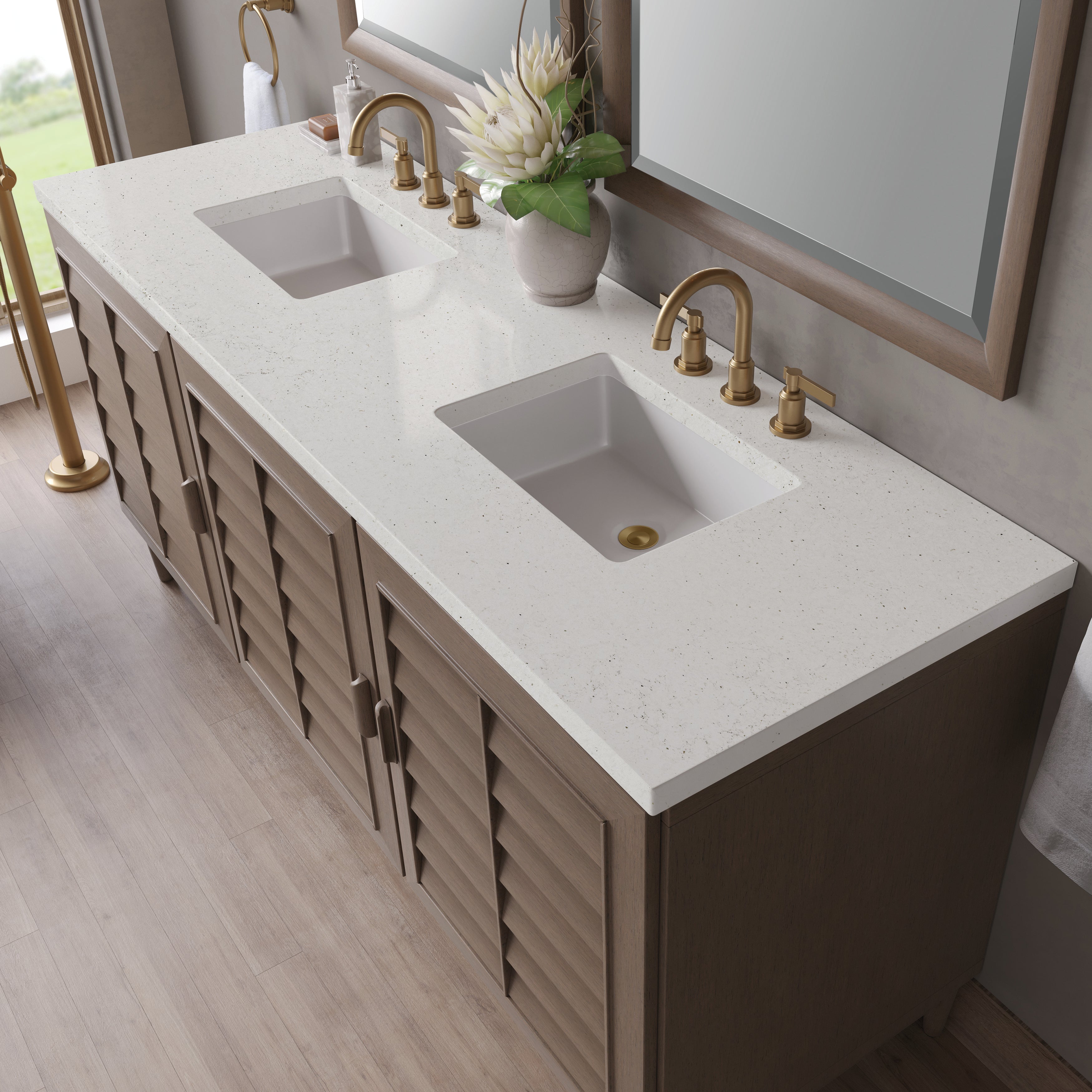 James Martin Portland 72" Double Vanity in Whitewashed Walnut with 3cm Countertop