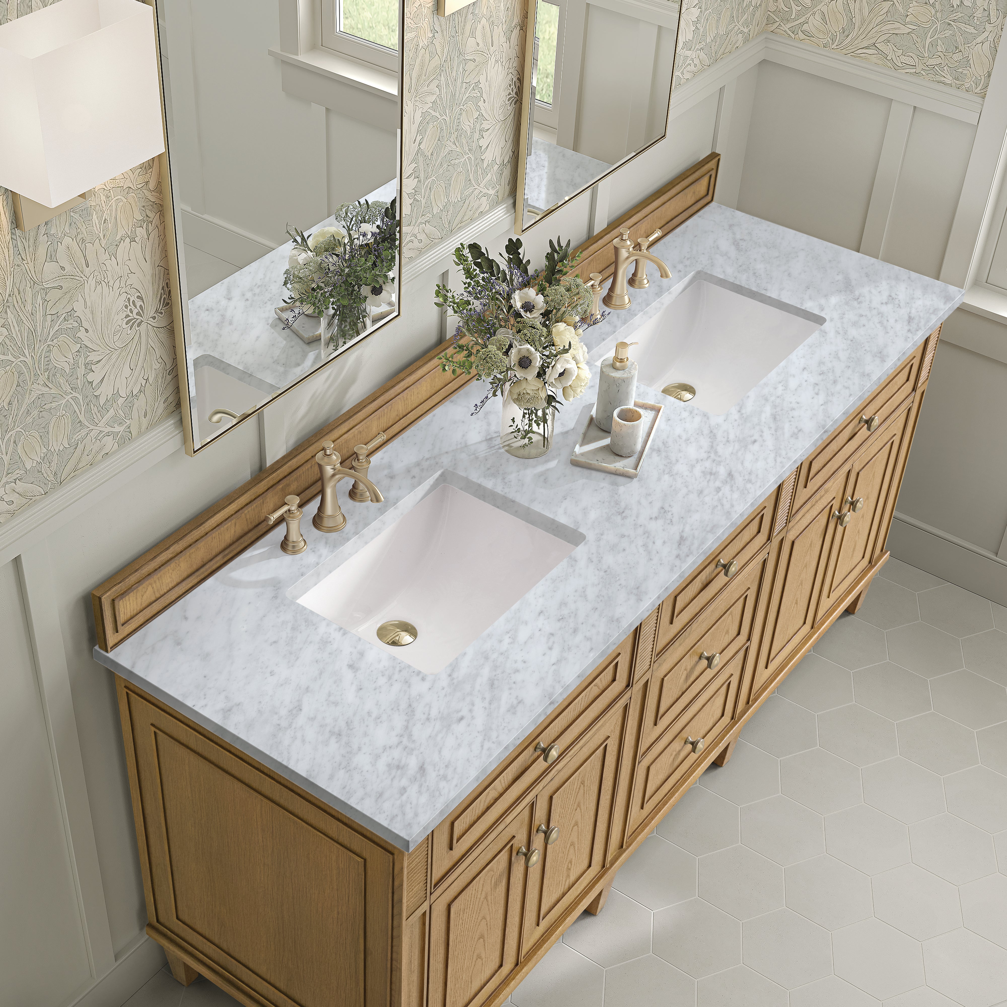 James Martin Lorelai 72" Double Vanity in Light Natural Oak with 3cm Countertop