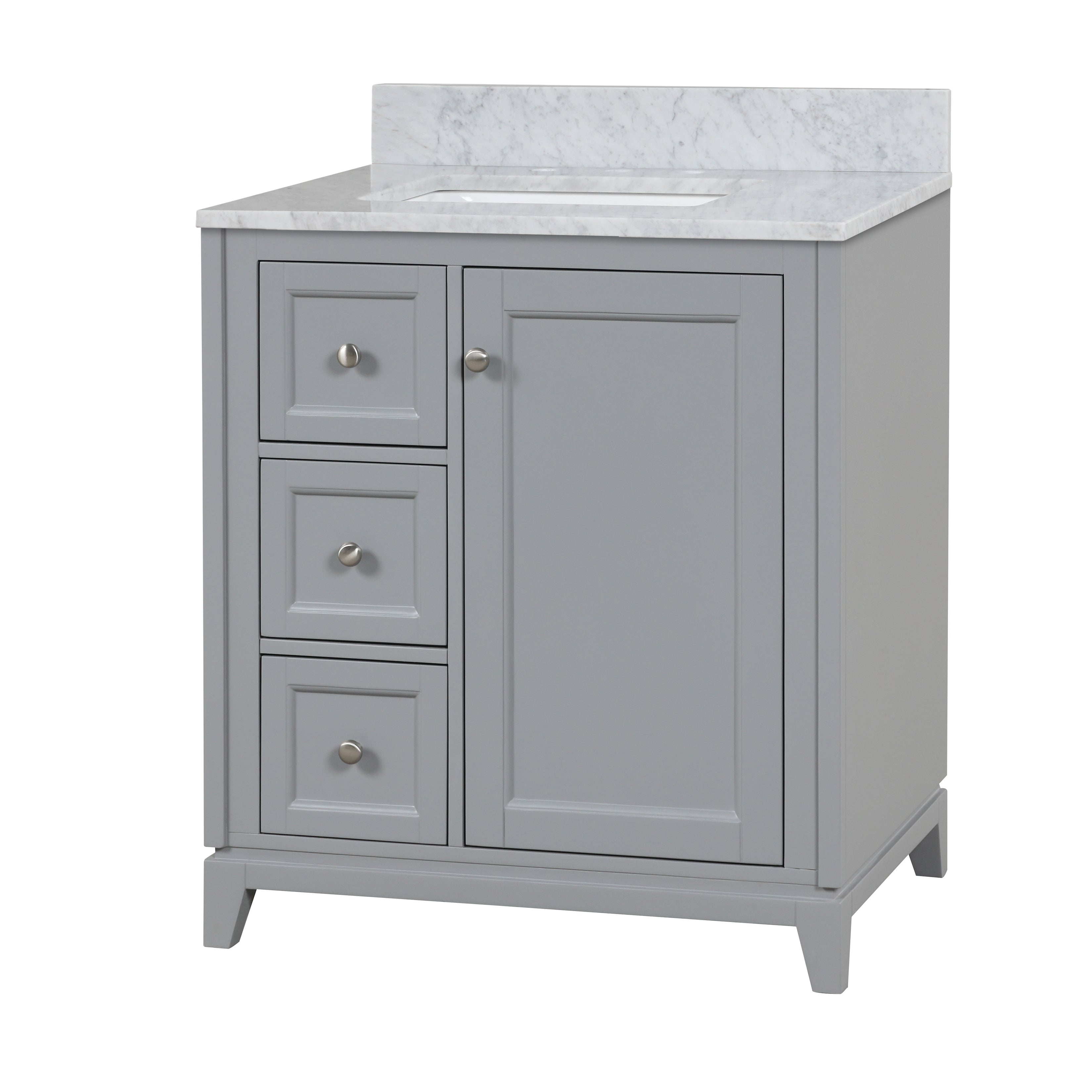 MAIDSTONE Placid 30 Inch Oak Vanity with Right Cabinet and Rectangular Undermount Sink