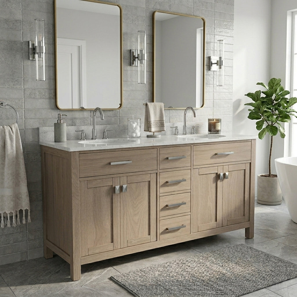 MAIDSTONE Neeson 60 Inch Oak and Birch Console Vanity