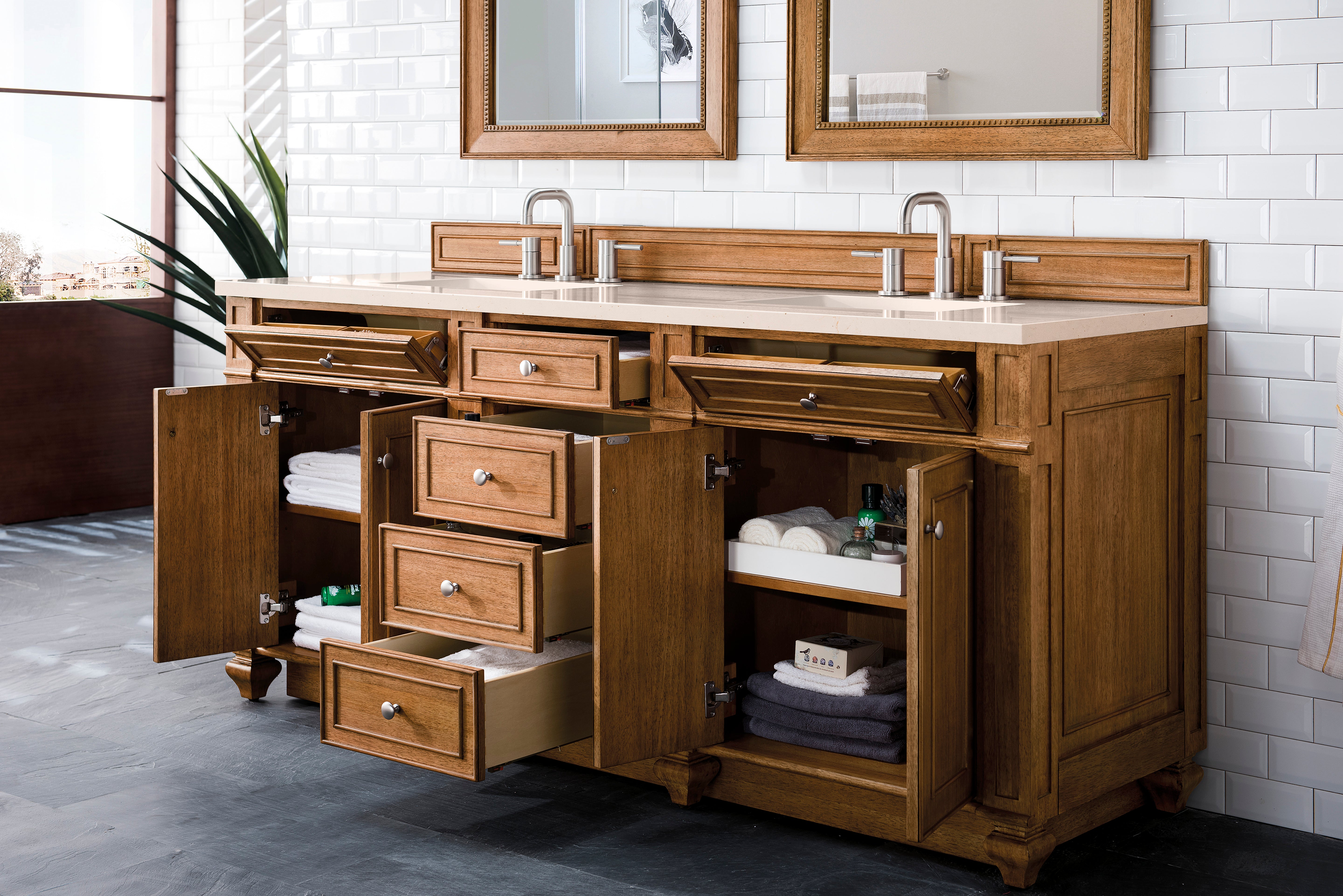 James Martin Bristol 72" Double Vanity in Saddle Brown with 3cm Countertop