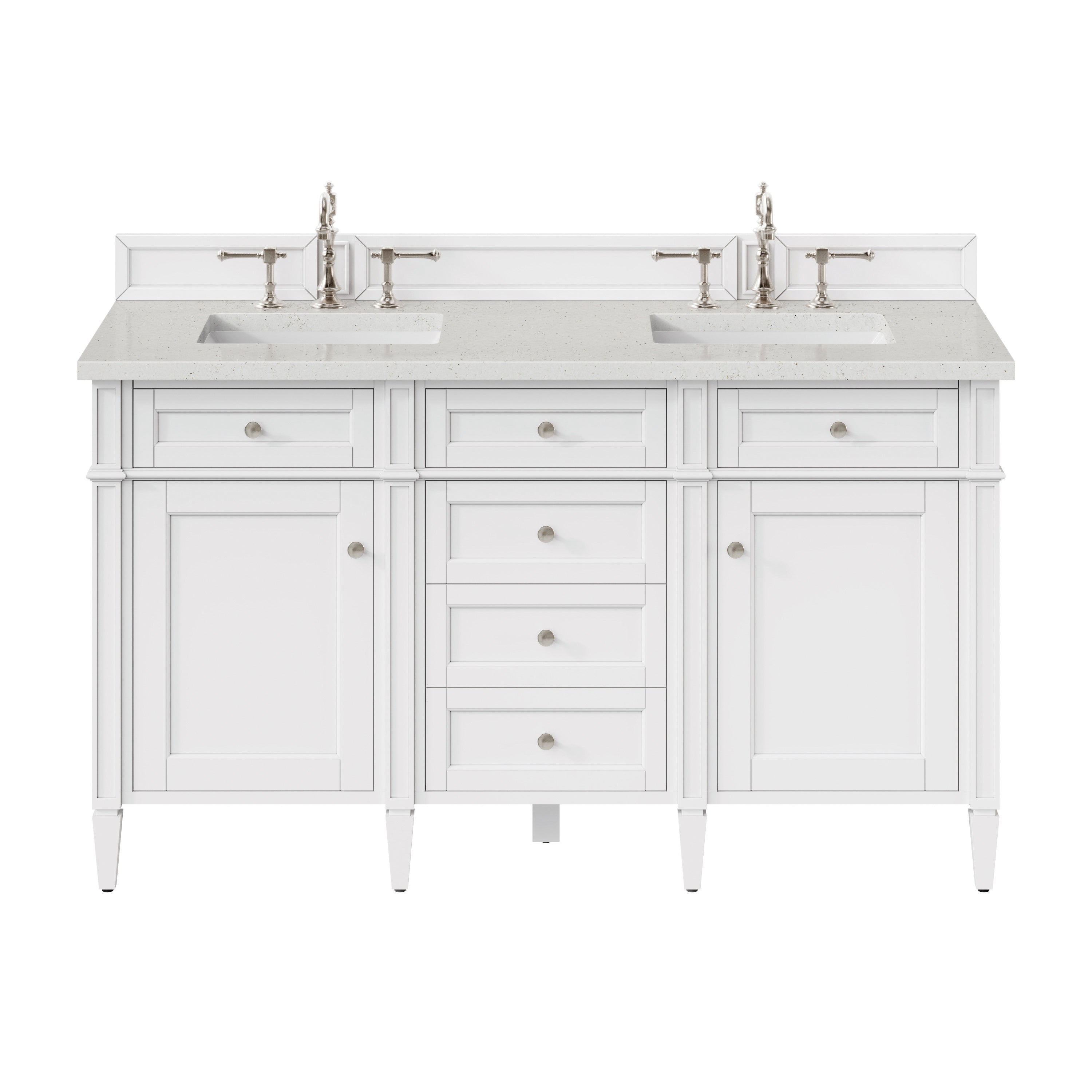 James Martin Brittany 60" Double Vanity in Bright White with 3cm Countertop