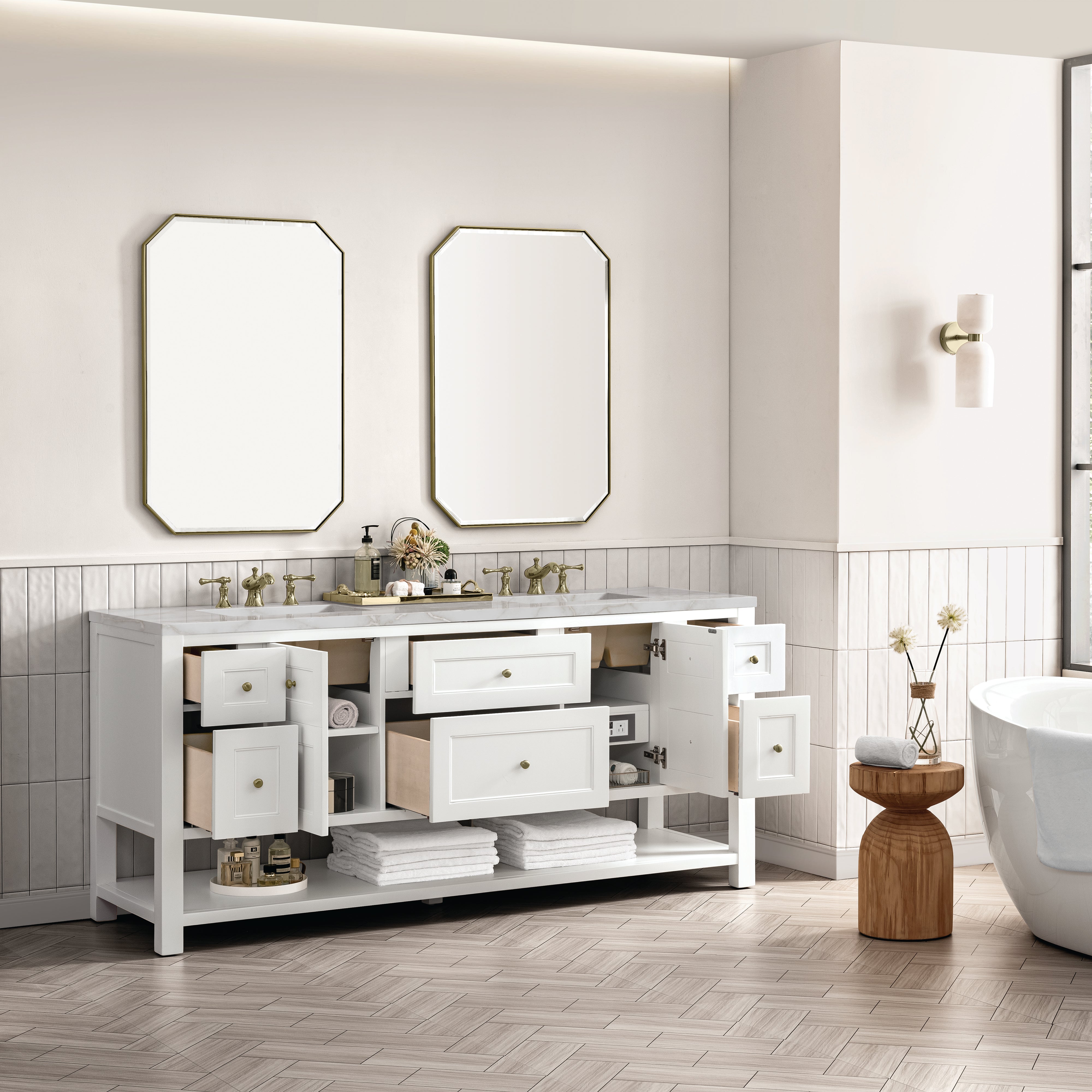 James Martin Breckenridge 72" Double Vanity in Bright White with 3cm Countertop
