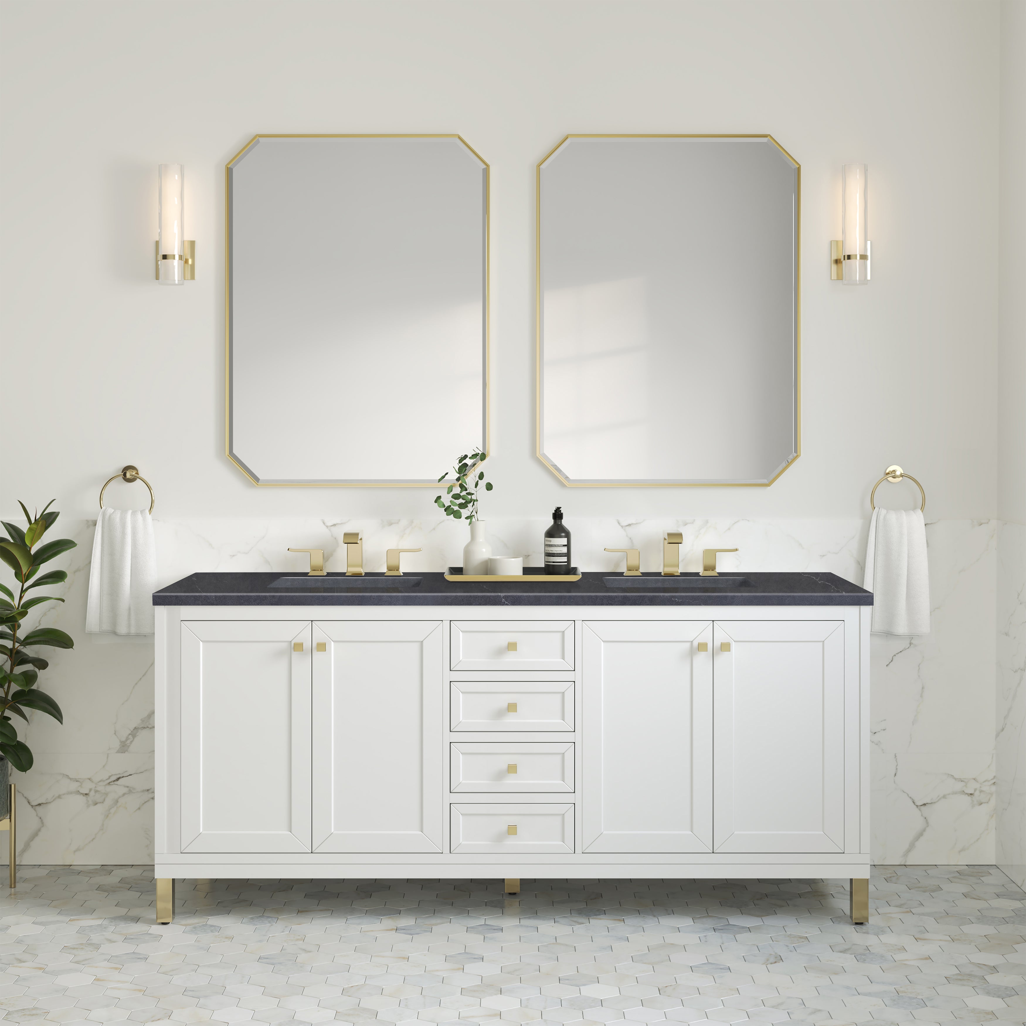 James Martin Chicago 72" Double Vanity in Glossy White with 3cm Countertop