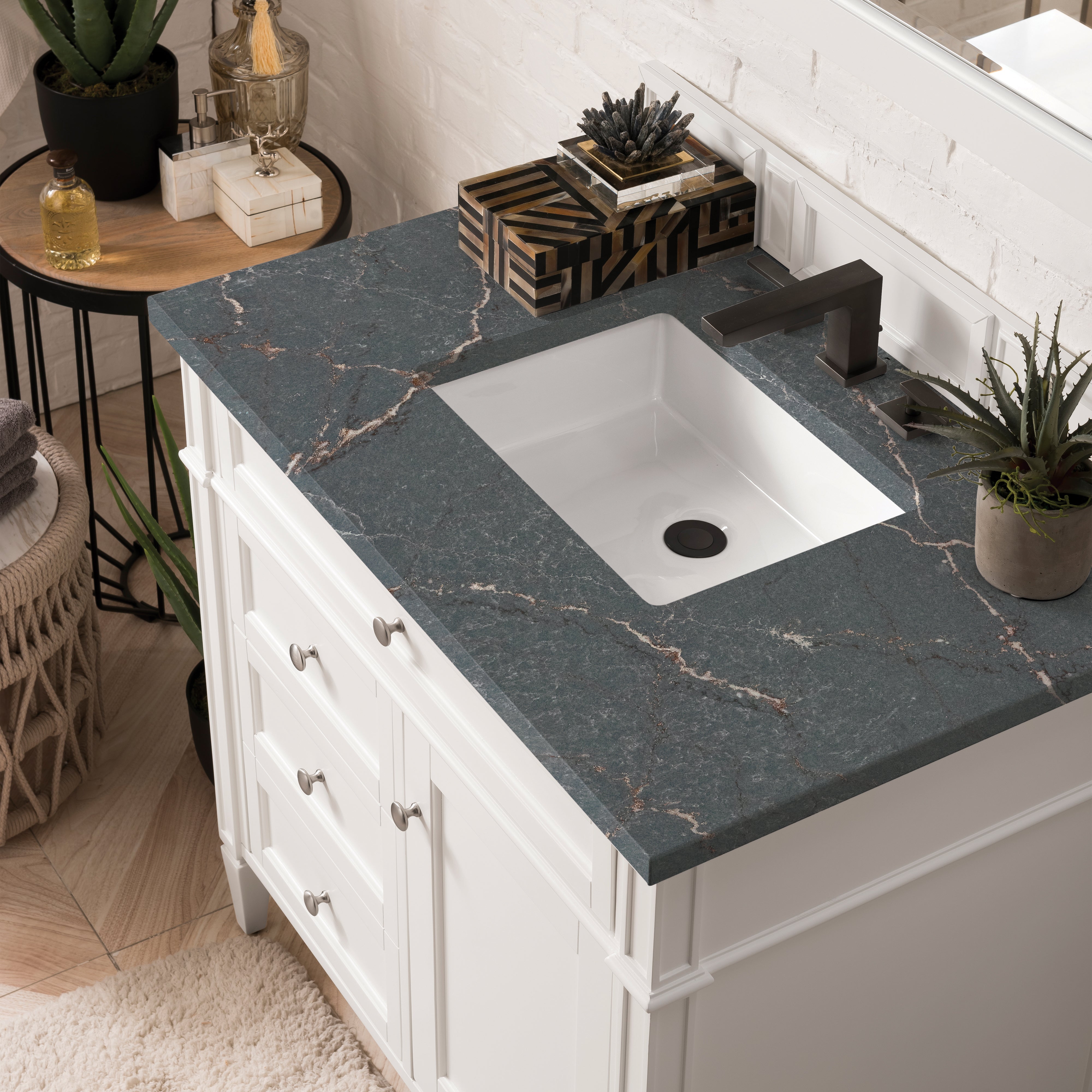 James Martin Brittany 36" Single Vanity in Bright White with 3cm Countertop