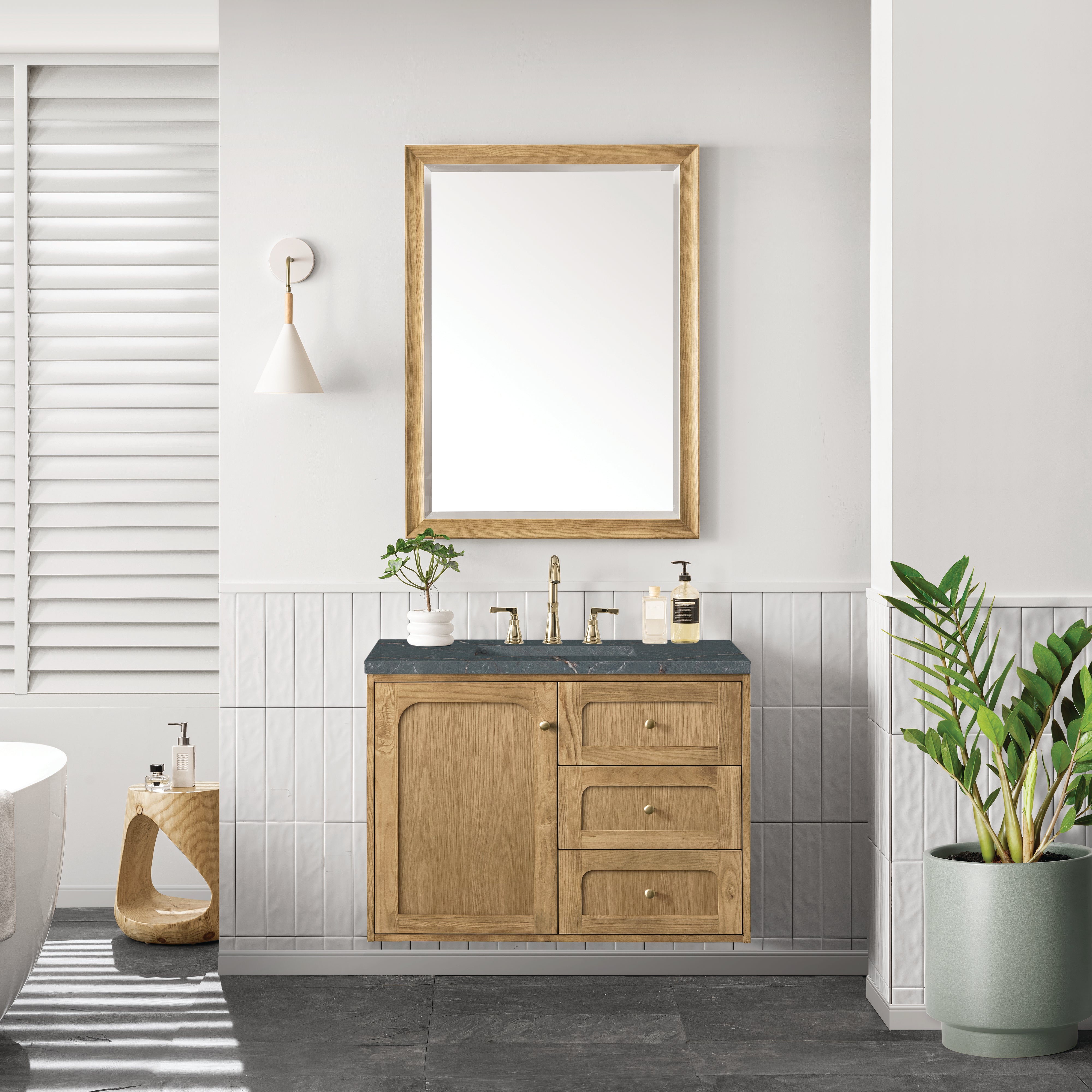 James Martin Laurent 36" Single Vanity in Light Natural Oak with 3cm Countertop