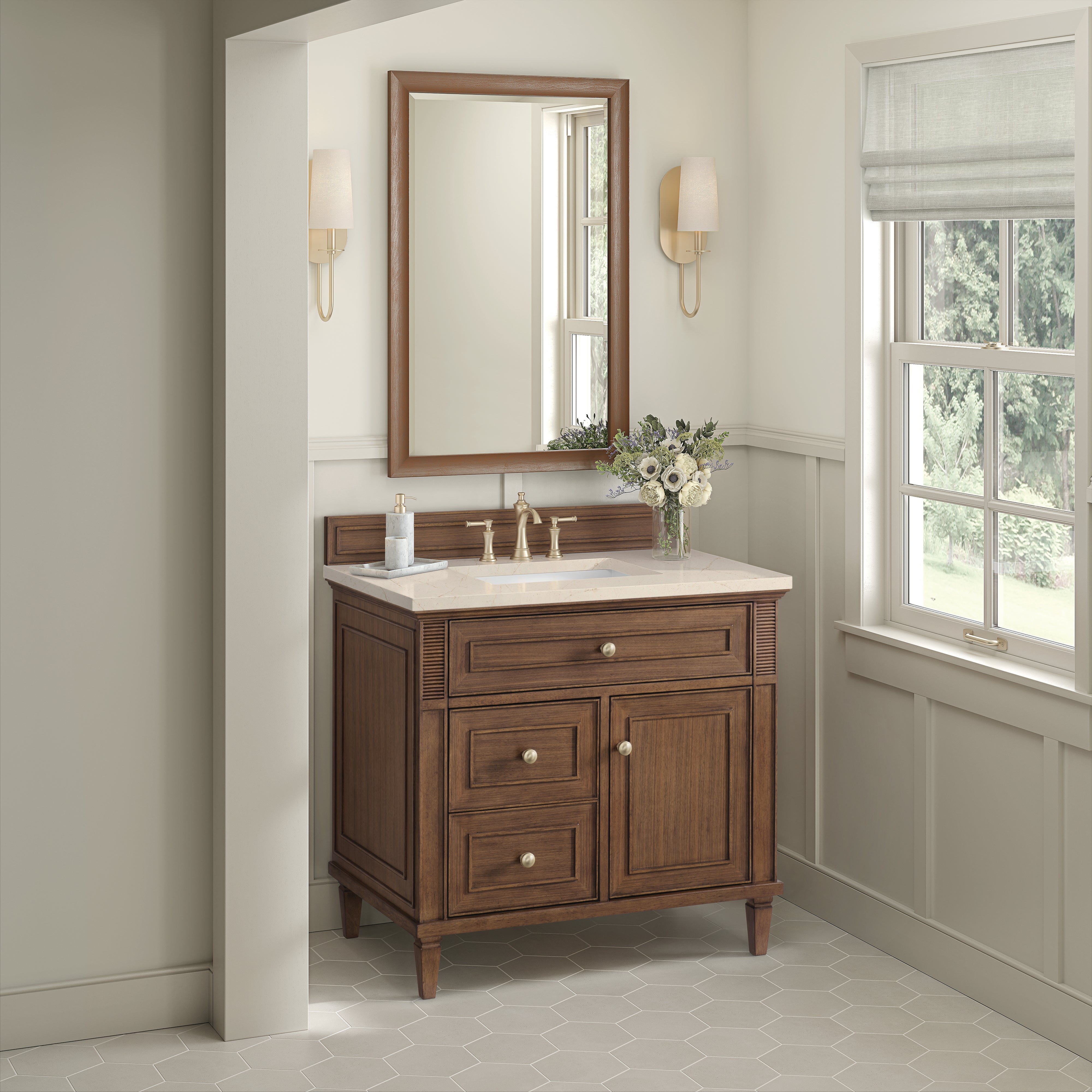 James Martin Lorelai 36" Single Vanity in Mid-Century Walnut with 3cm Countertop