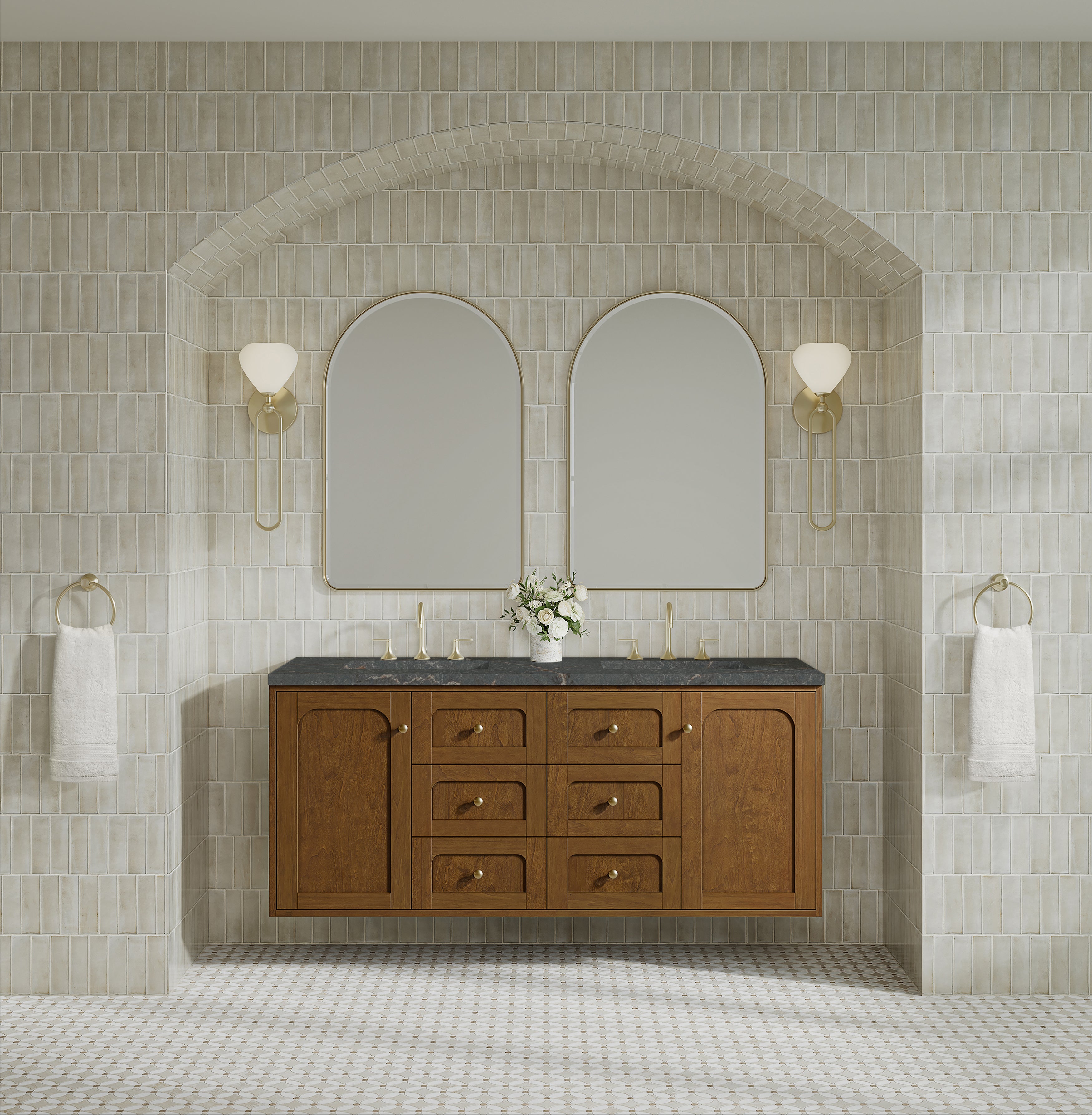 James Martin Laurent 60" Double Vanity in Honey Oak with 3cm Countertop